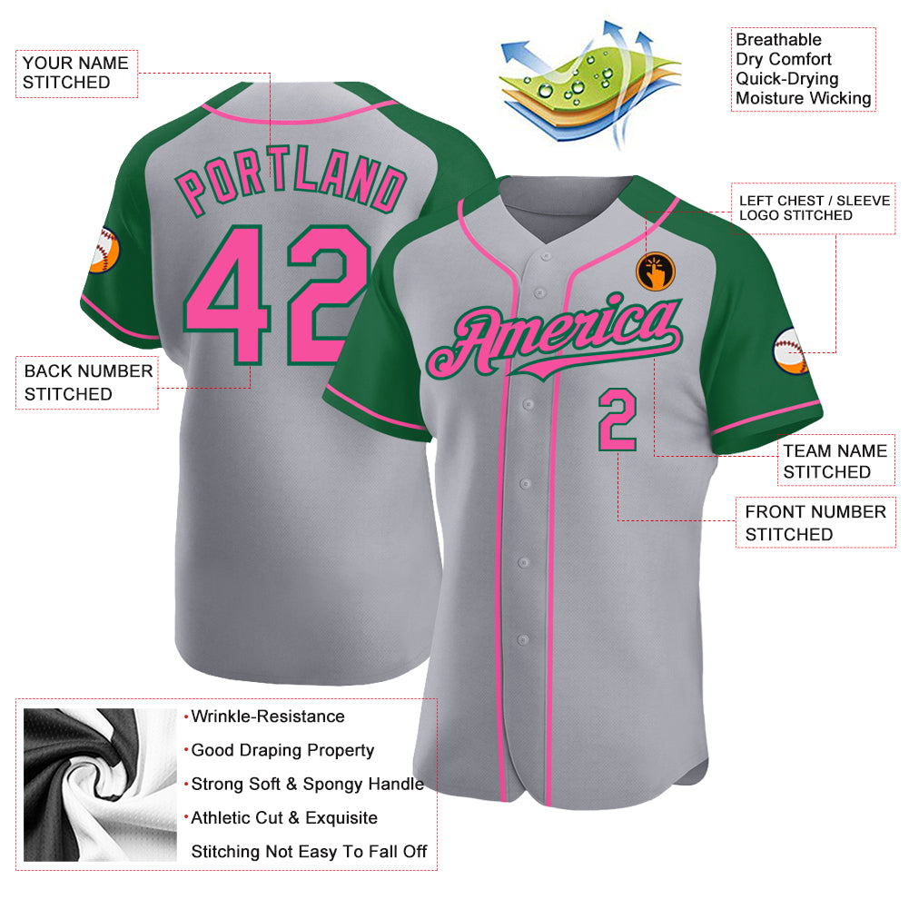 Cheap Custom White Green Pinstripe Pink-Green Authentic Raglan