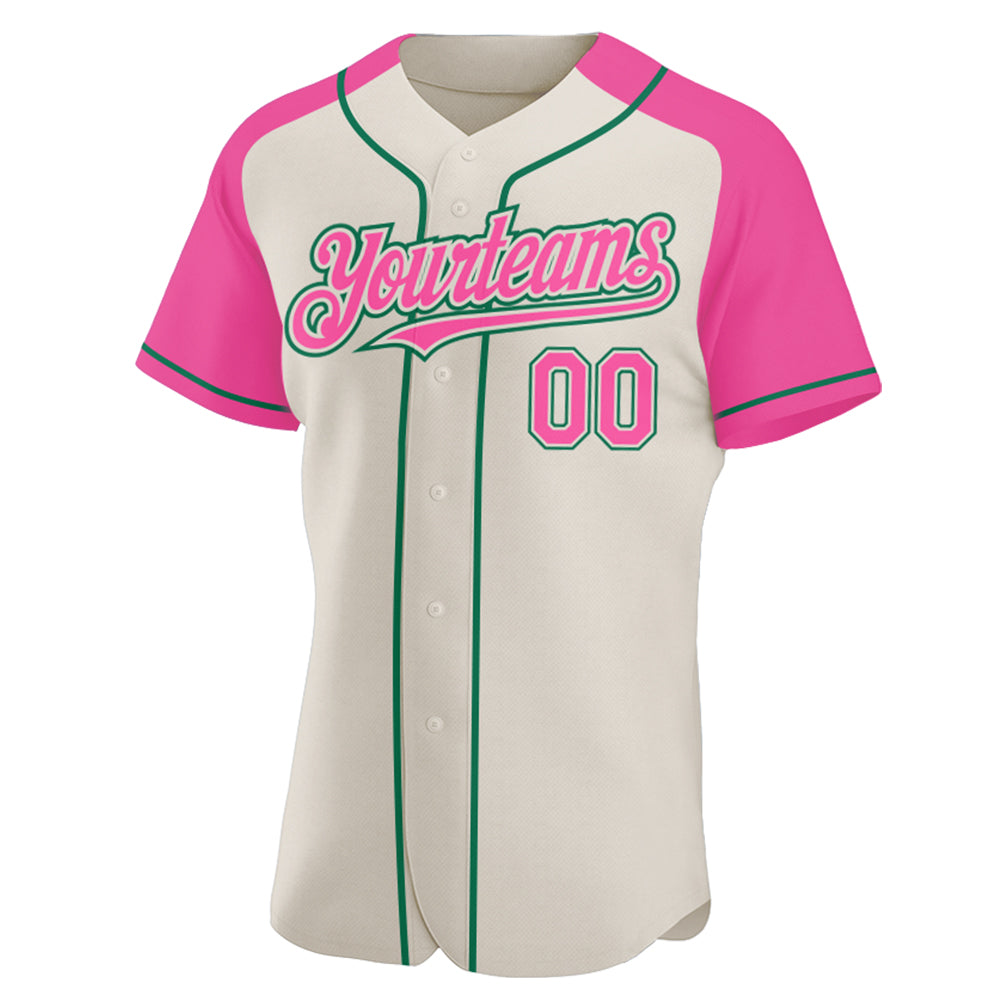 Custom Cream Kelly Green-Pink Authentic Raglan Sleeves Baseball