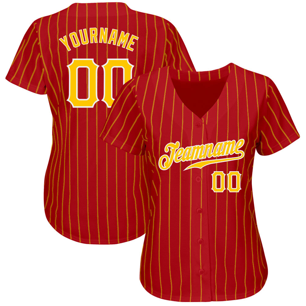 Cheap Custom Red Gold Strip Gold-White Authentic Baseball Jersey