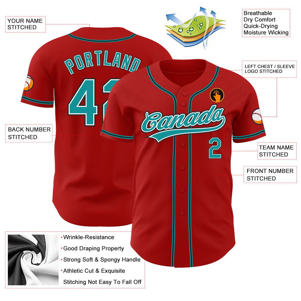 Custom Teal Red-Black Authentic Baseball Jersey Discount