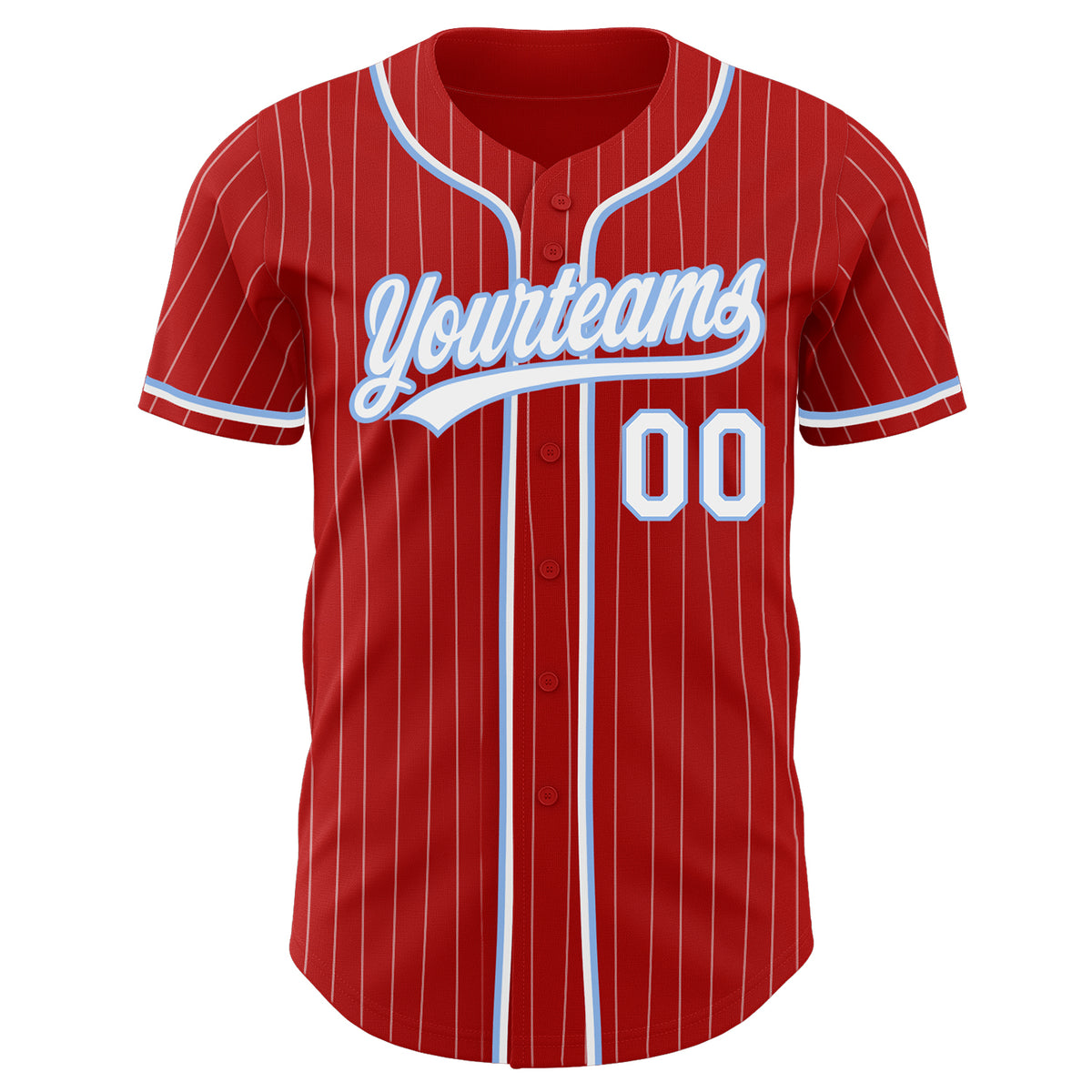 Custom Baseball Jersey Powder Blue White Pinstripe Red-White Authentic Men's Size:XL