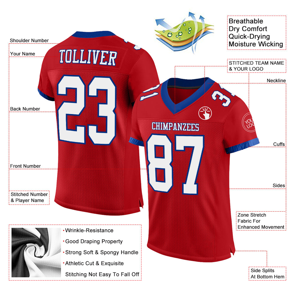 Cheap Custom Red White-Royal Mesh Authentic Football Jersey Free Shipping –  CustomJerseysPro