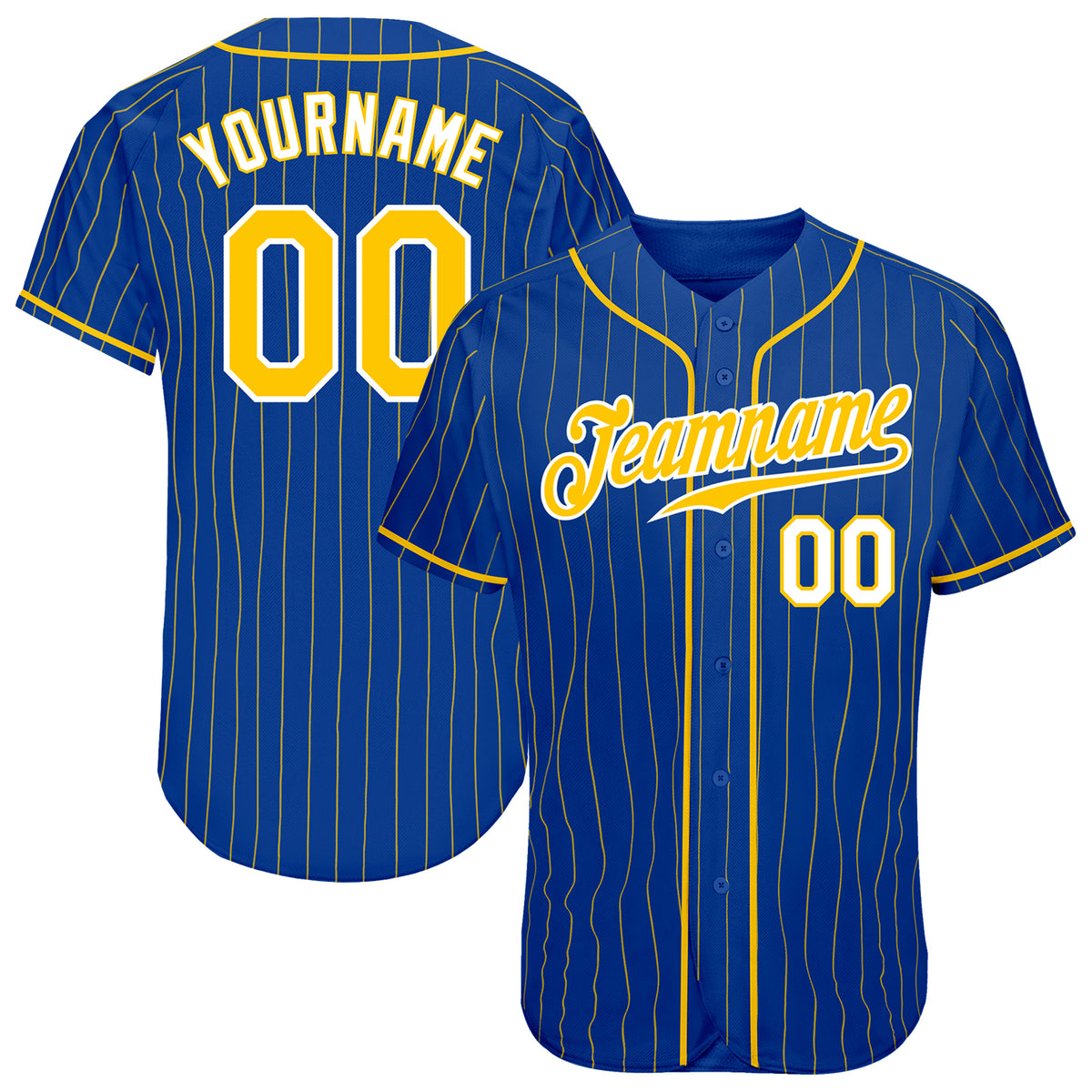 Custom Baseball Jersey White Royal Pinstripe Navy-Gold