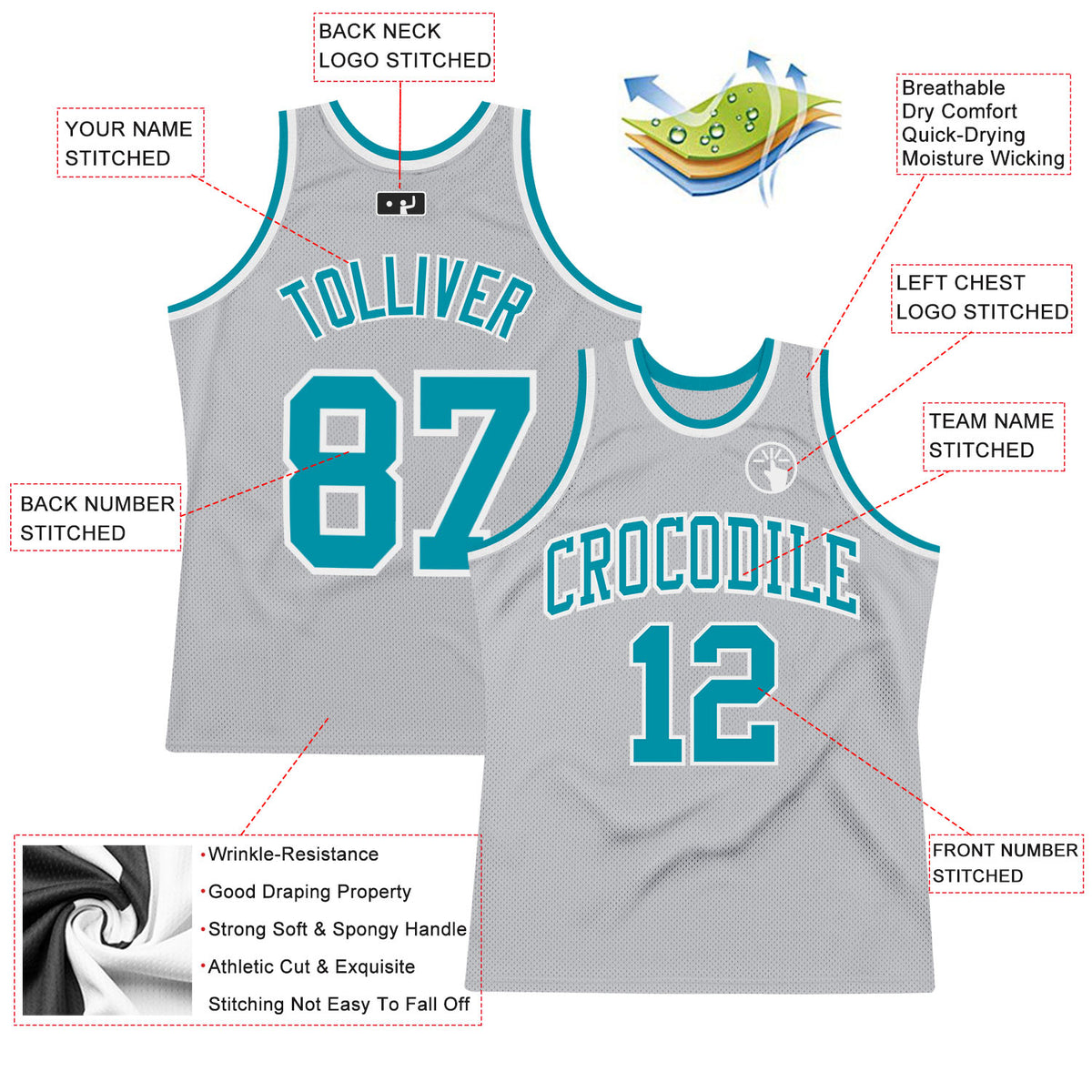 Custom Teal White Round Neck Suit Basketball Jersey