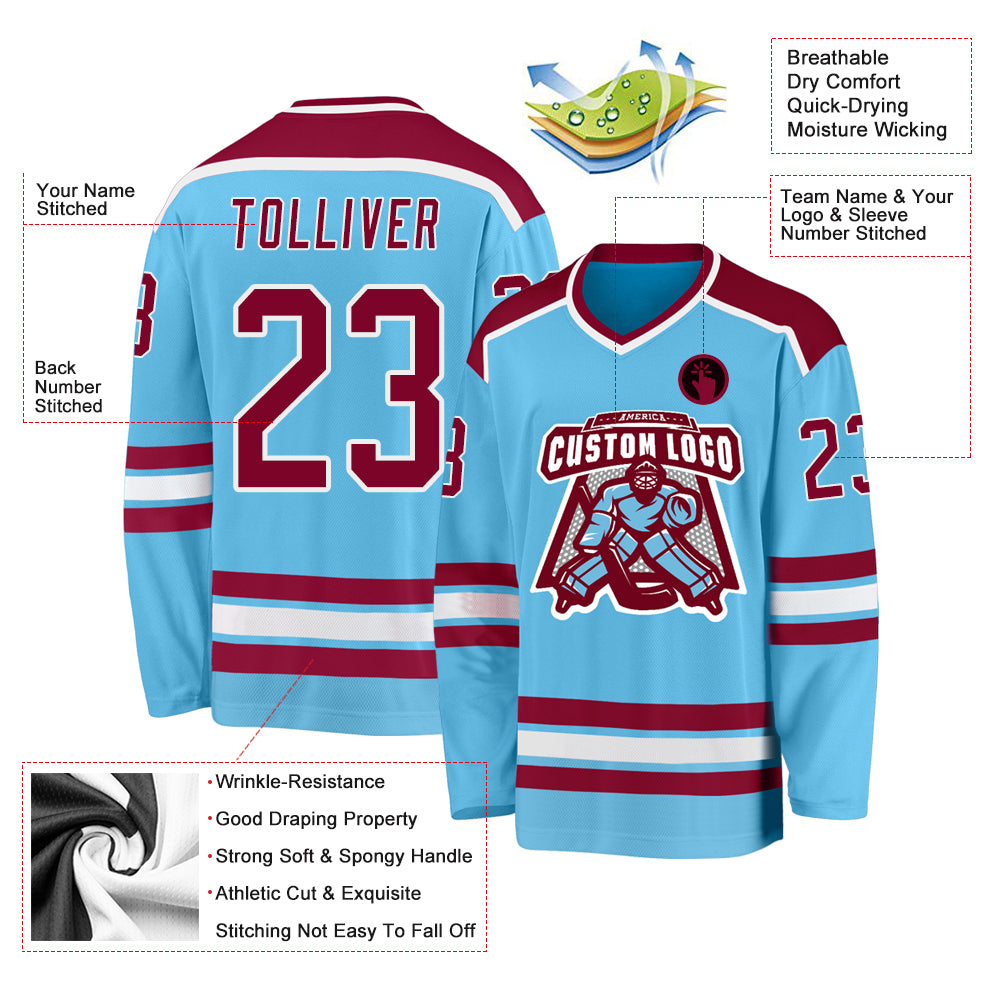 Cheap Custom Powder Blue Red-White Hockey Jersey Free Shipping