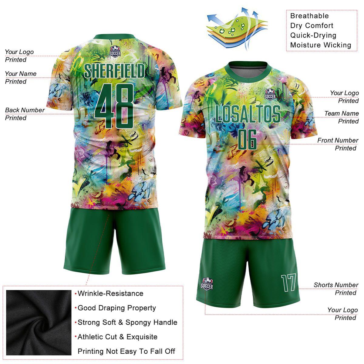 Custom Graffiti Pattern Neon Green-White Round Neck Sublimation