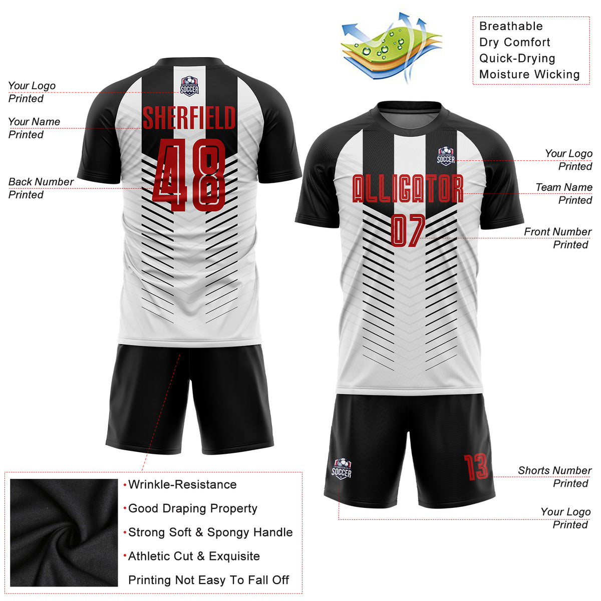 Cheap Custom Red White Away Sublimation Soccer Uniform Jersey Free Shipping  – CustomJerseysPro