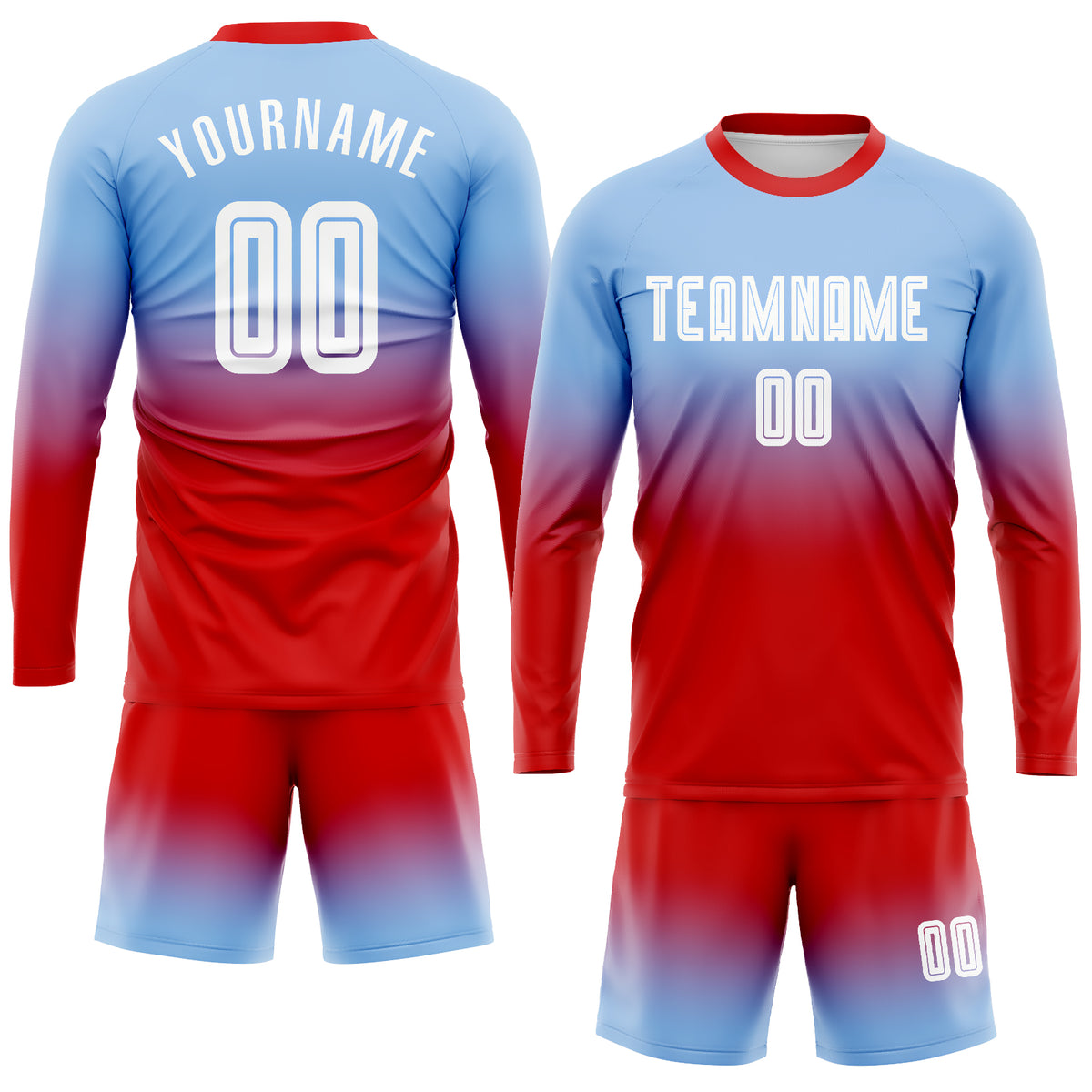 Custom Red White-Kelly Green Sublimation Long Sleeve Fade Fashion Soccer  Uniform Jersey Discount