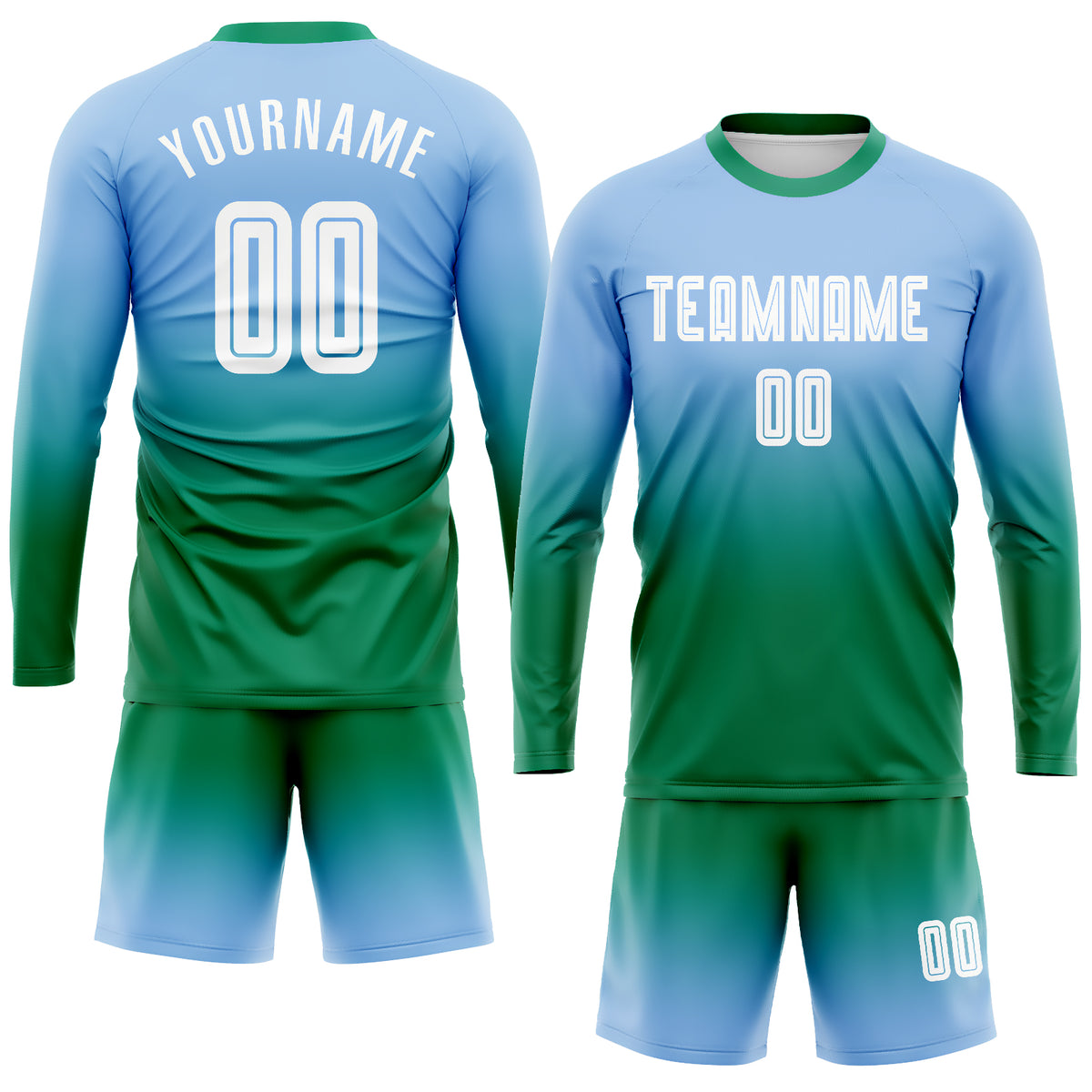 Cheap Custom Red White-Kelly Green Sublimation Long Sleeve Fade Fashion  Soccer Uniform Jersey Free Shipping – CustomJerseysPro