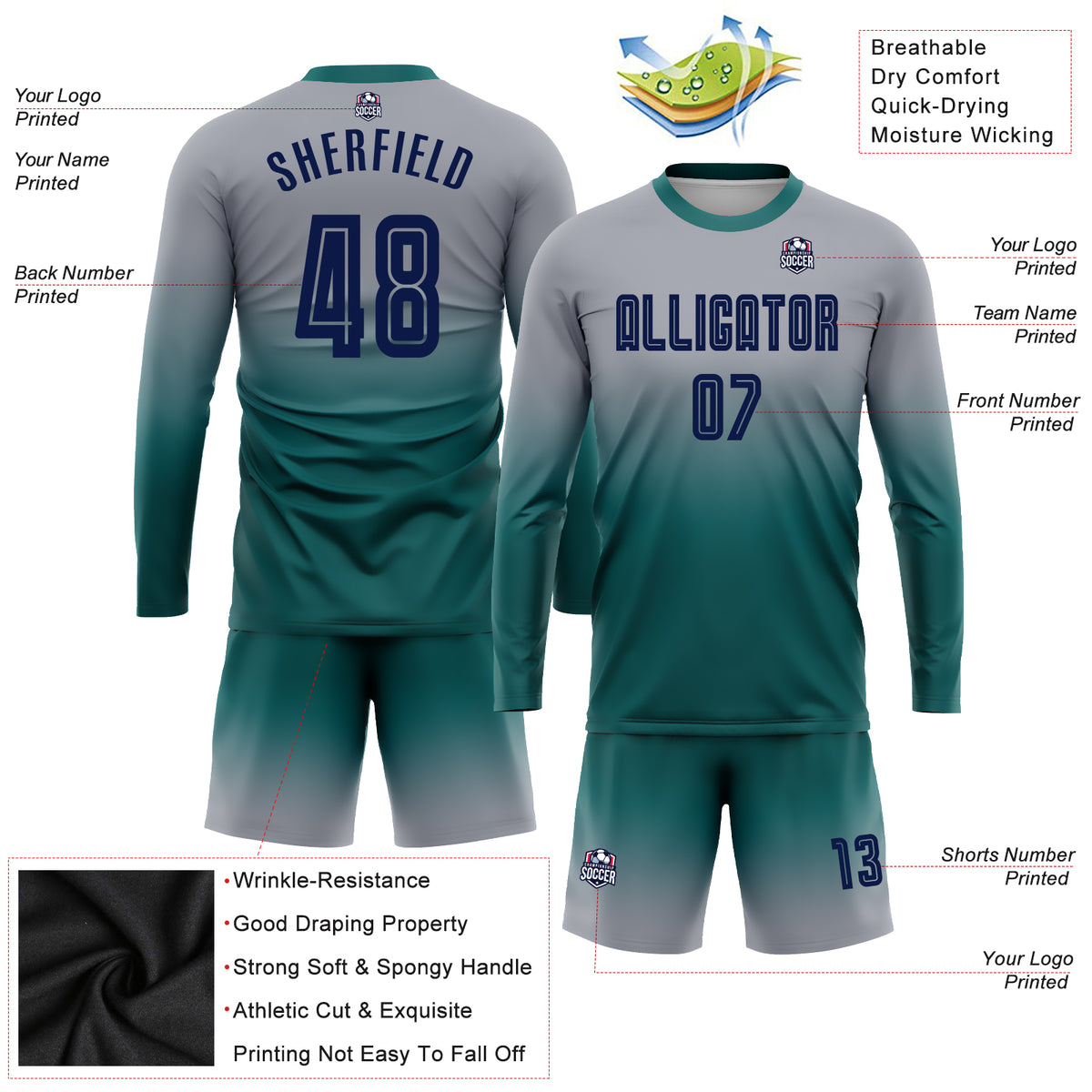 Cheap Custom Navy White-Teal Sublimation Soccer Uniform Jersey Free Shipping  – CustomJerseysPro