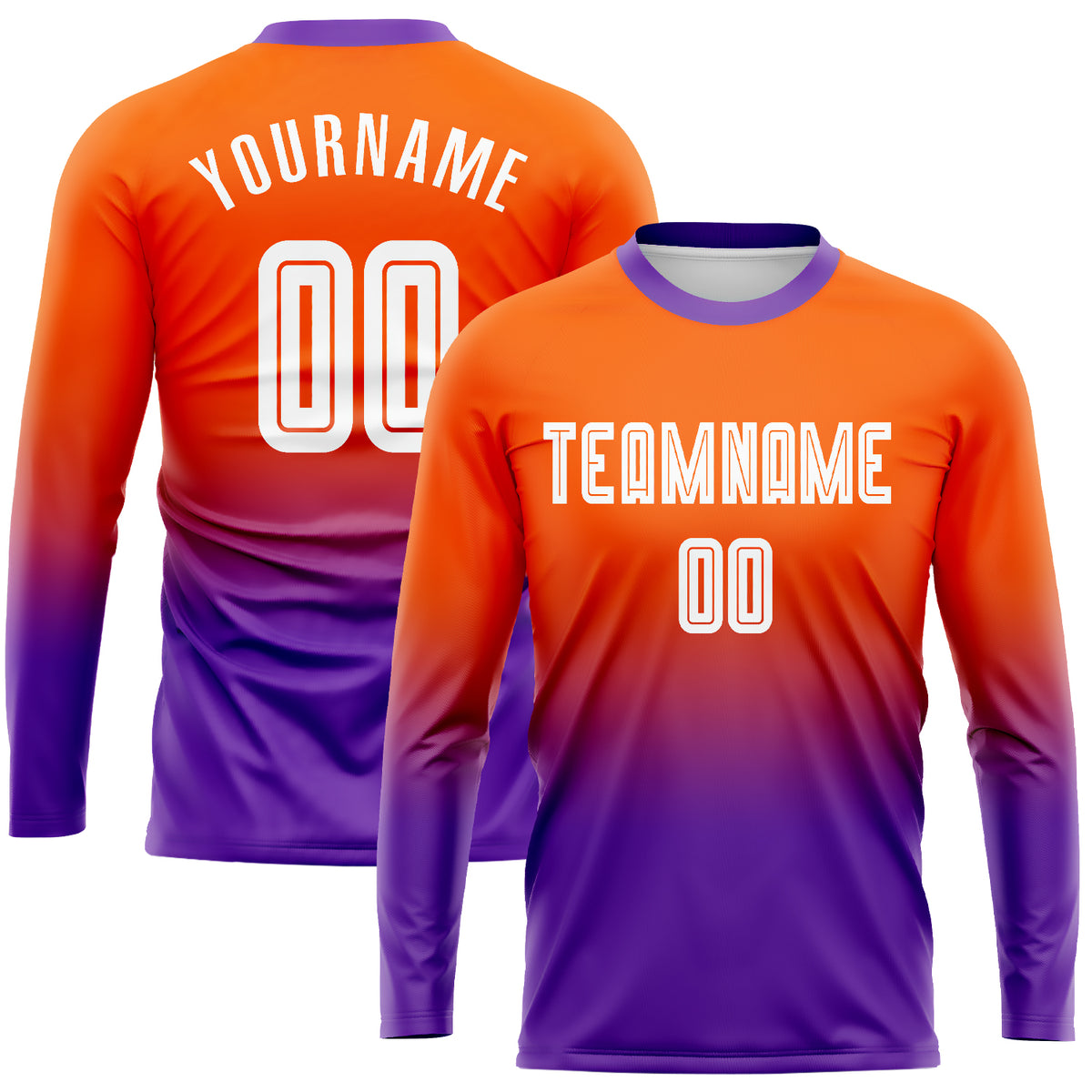 Custom Orange White-Brown Sublimation Long Sleeve Fade Fashion Soccer  Uniform Jersey