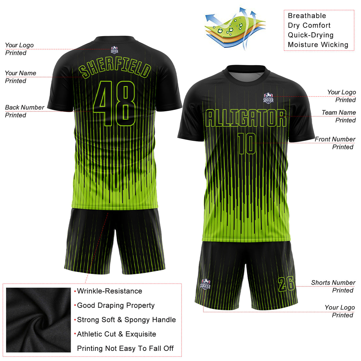 Soccer Jersey -Official Home, Slim-fit, Breathable, Green & Black