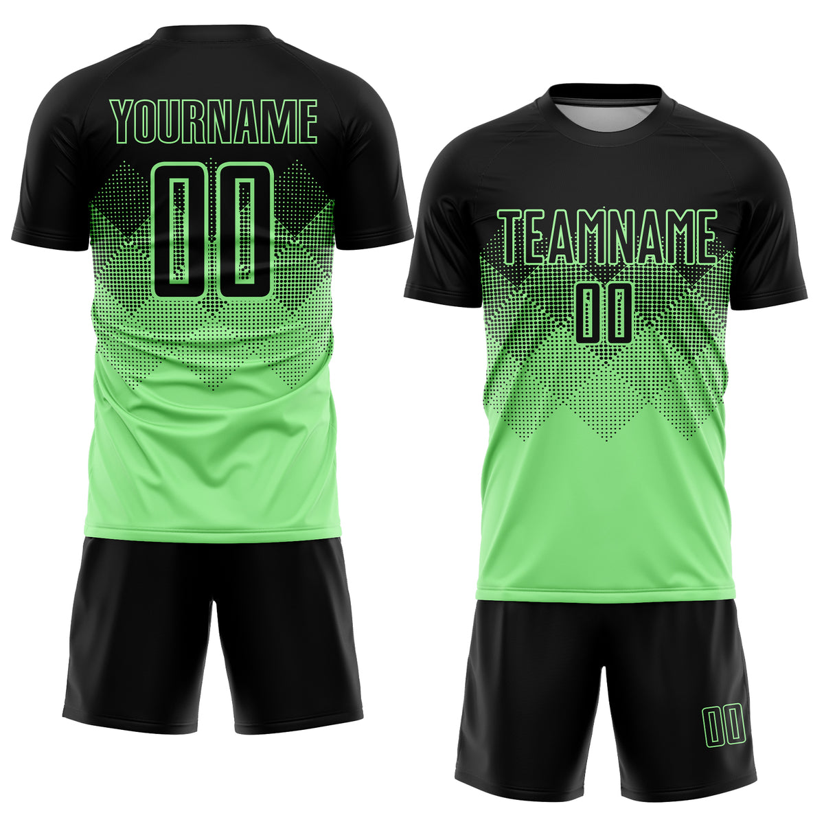 FANSIDEA Custom Pea Green Black Sublimation Long Sleeve Fade Fashion Soccer Uniform Jersey Youth Size:130