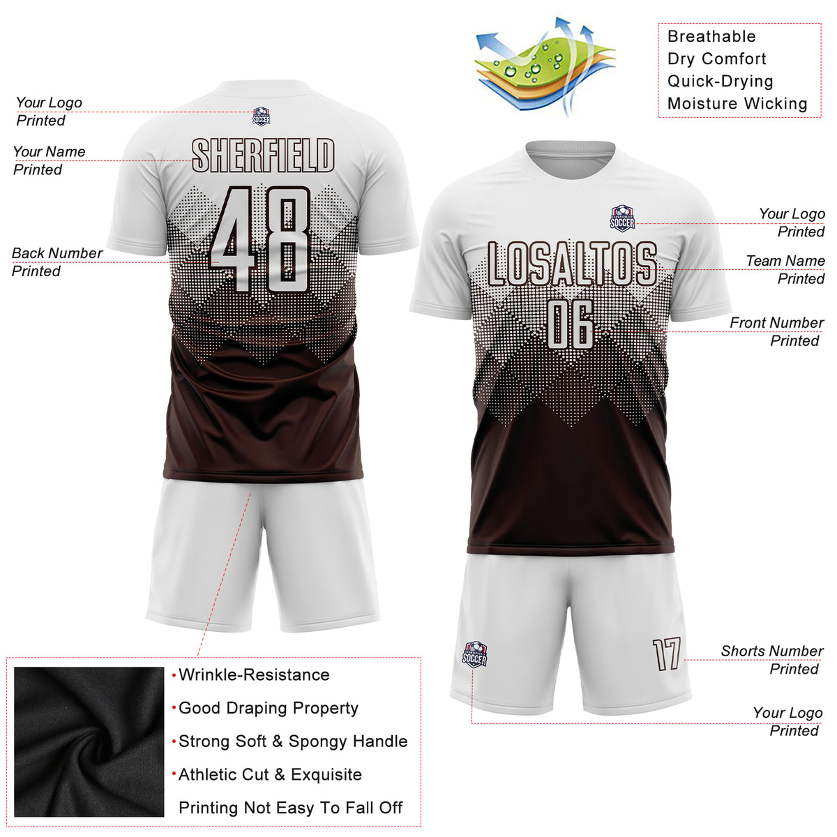 Cheap Custom Gold Brown-White Sublimation Soccer Uniform Jersey