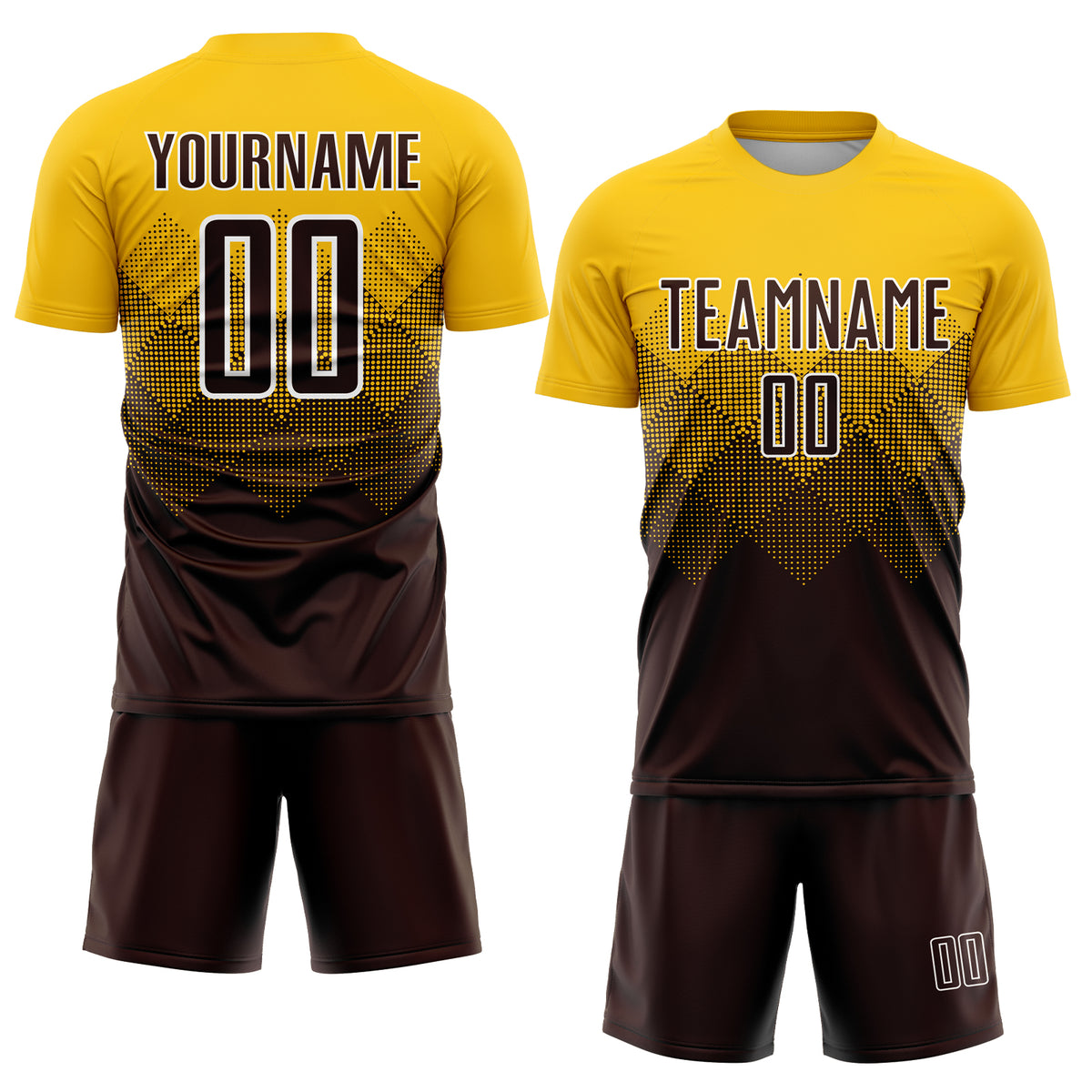 Cheap Custom Gold Deep Pink-White Sublimation Soccer Uniform