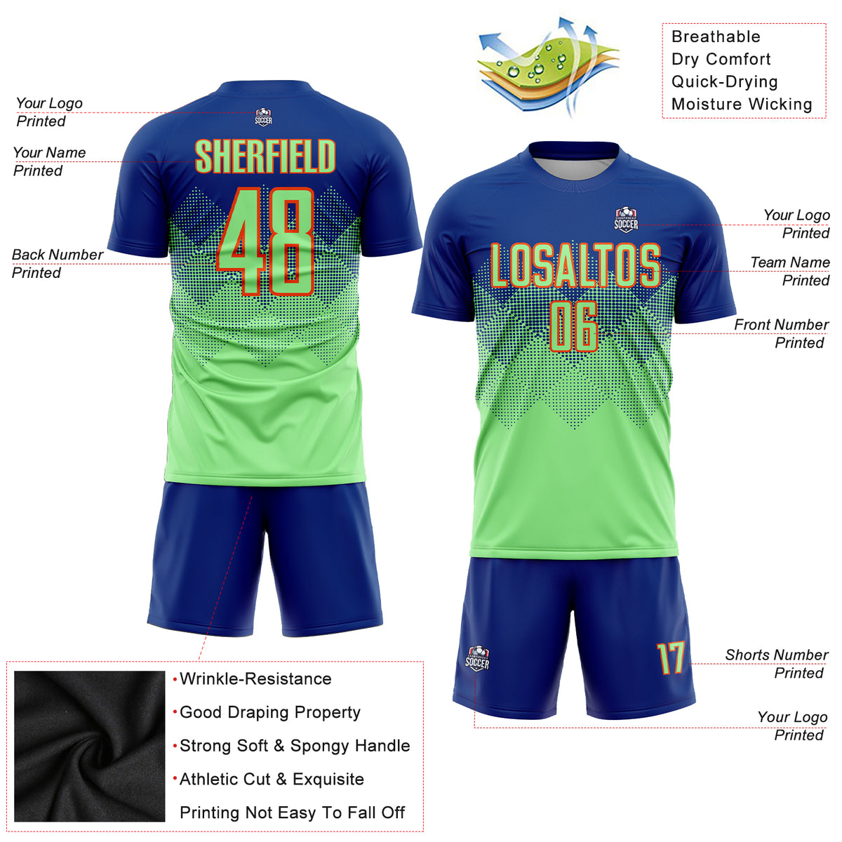 Custom Orange Green Sublimation Soccer Uniform Jersey Free