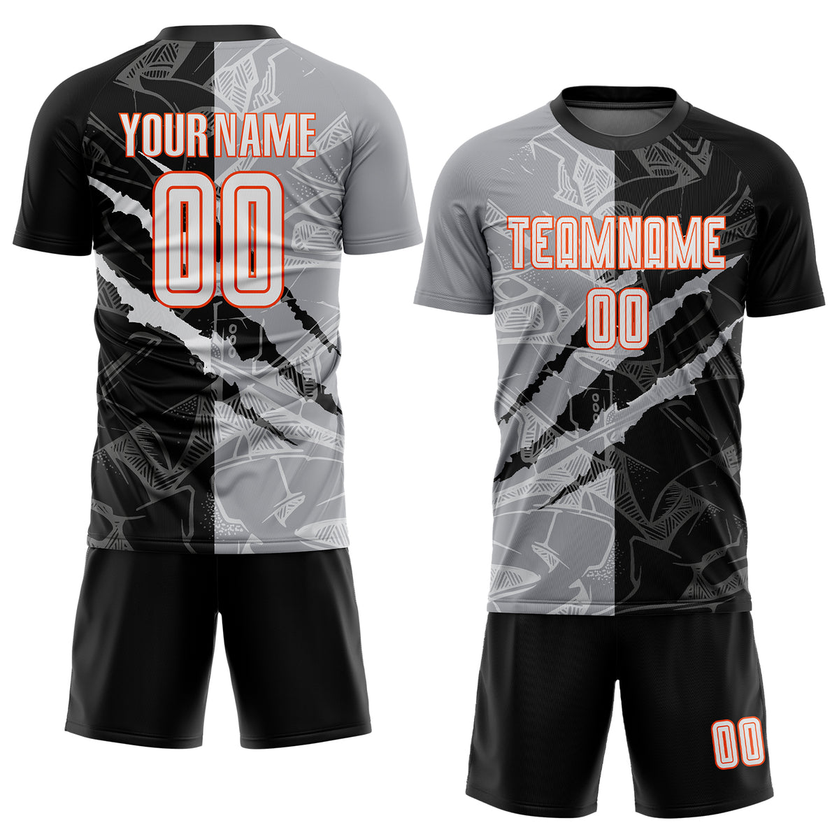 FANSIDEA Custom Graffiti Pattern White Black Orange-Old Gold Sublimation Soccer Uniform Jersey Women's Size:2XL