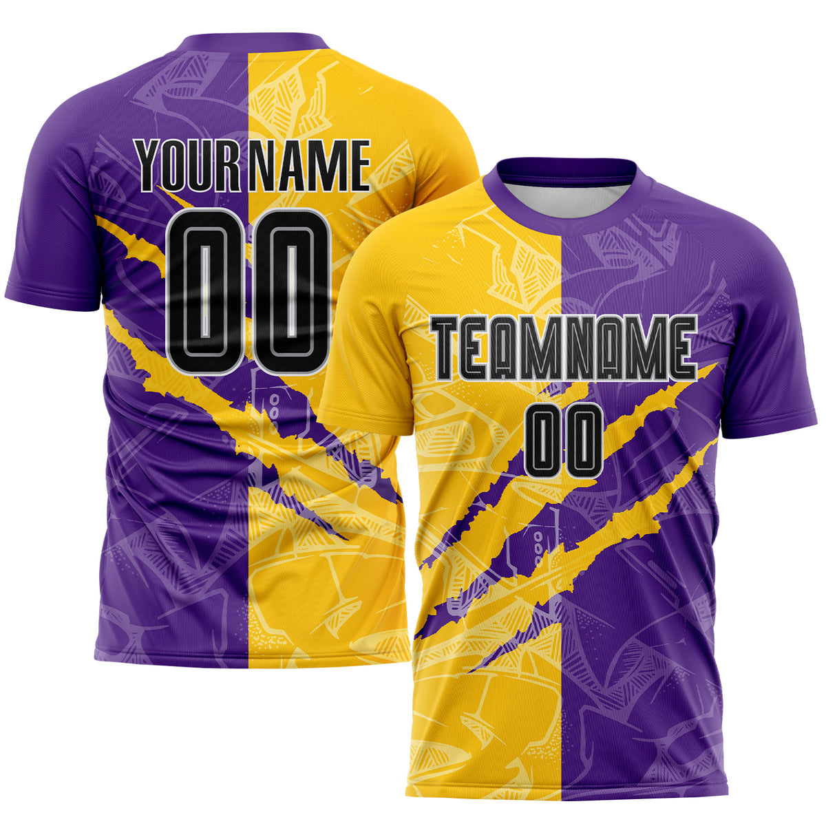 Cheap Custom Graffiti Pattern Purple White-Old Gold Sublimation Soccer Uniform  Jersey Free Shipping – CustomJerseysPro