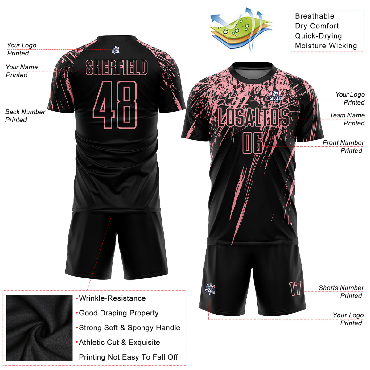 Custom Pink Pink-Black Sublimation Soccer Uniform Jersey Men's Size:S