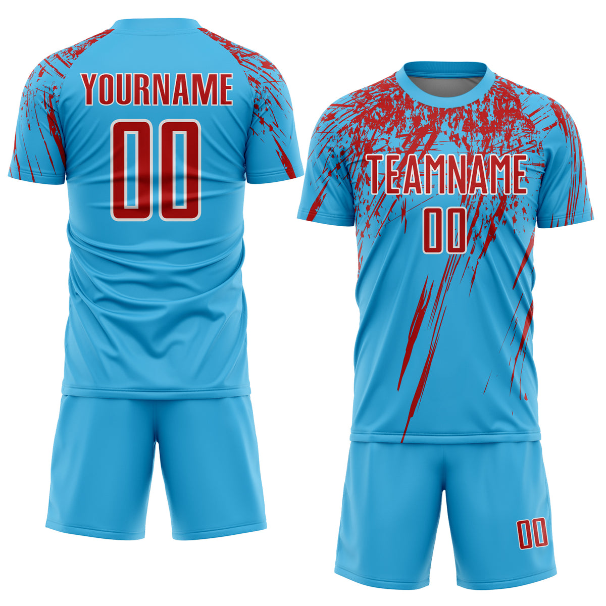 White and Red ,light Blue Soccer Jersey with Sock and Short Mock