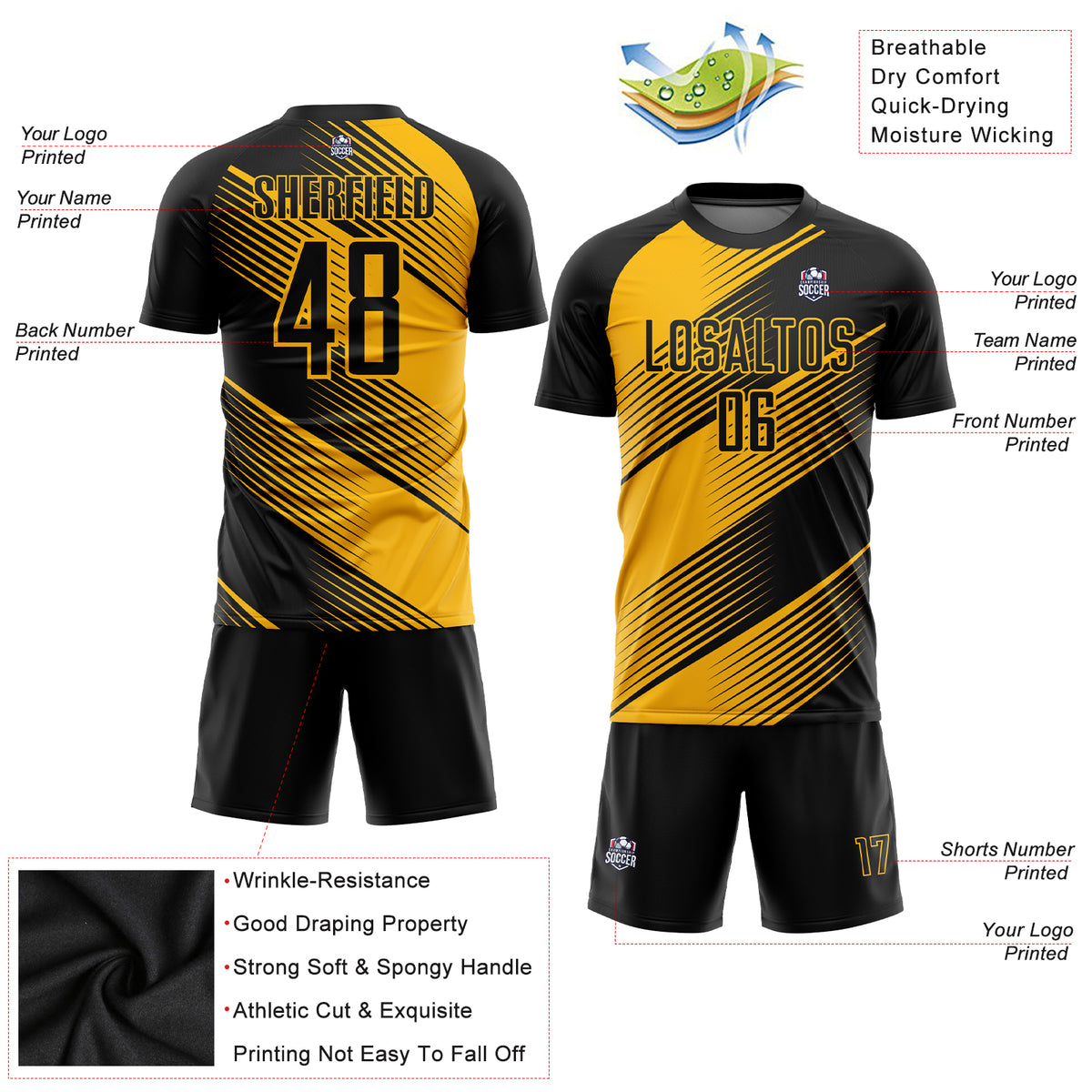 Customize 100% Polyester Fabric Soccer Uniform New Season Black