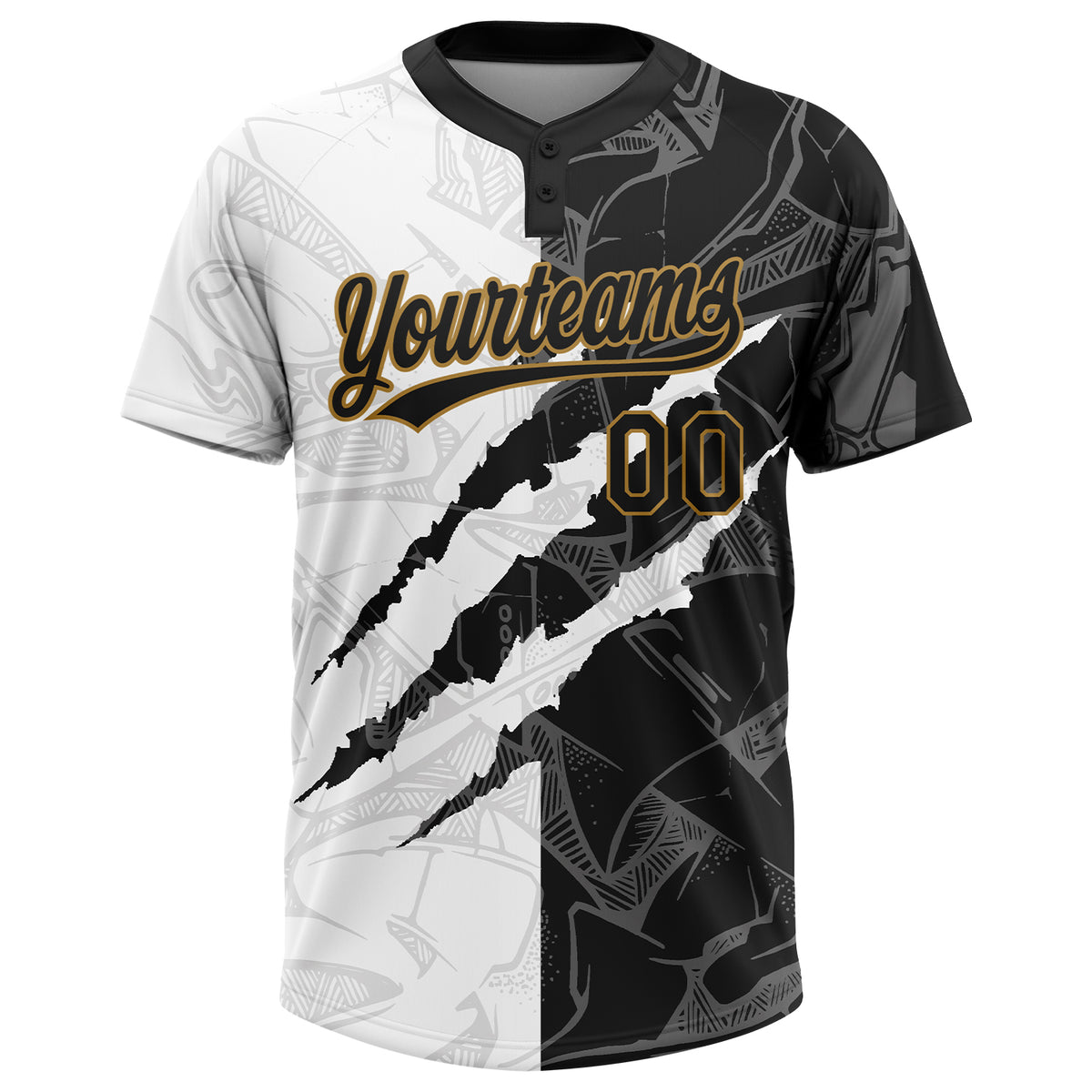 Custom Black Black-Gold Two-Button Unisex Softball Jersey Women's Size:L