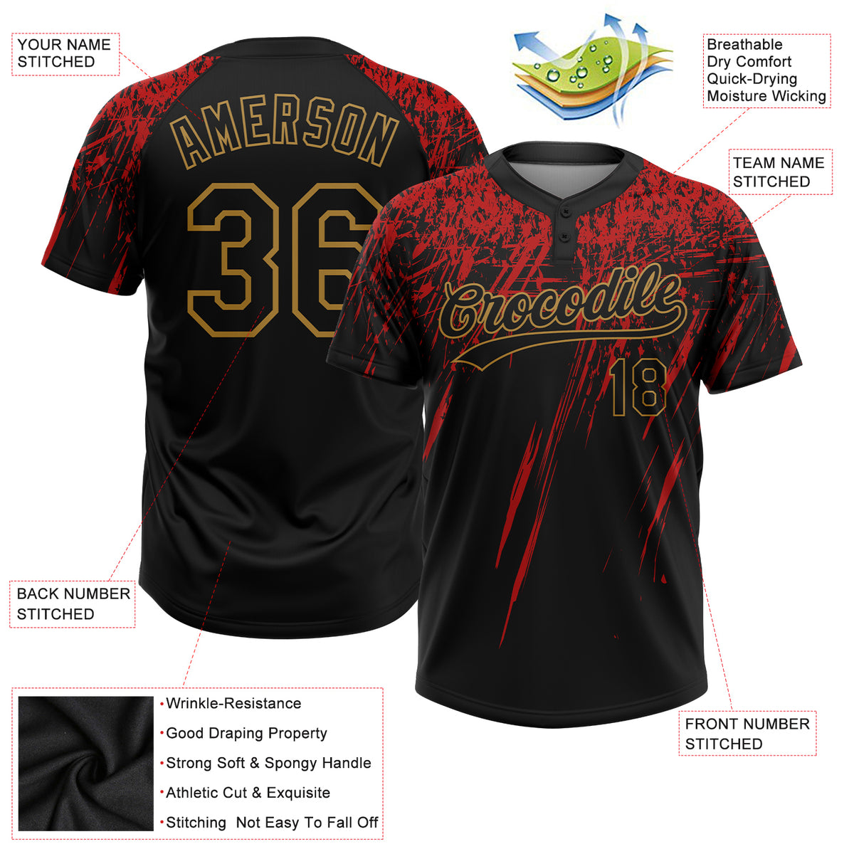 Cheap Custom Gray Red-Black Two-Button Unisex Softball Jersey Free Shipping  – CustomJerseysPro