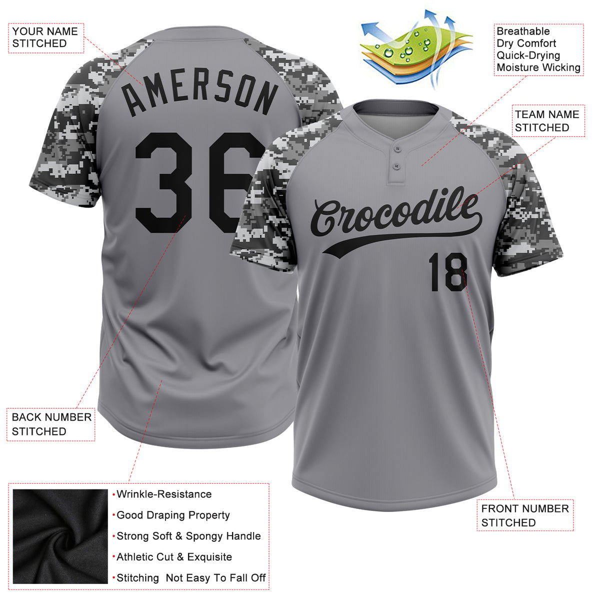 Cheap Custom Gray Red-Black Two-Button Unisex Softball Jersey Free Shipping  – CustomJerseysPro