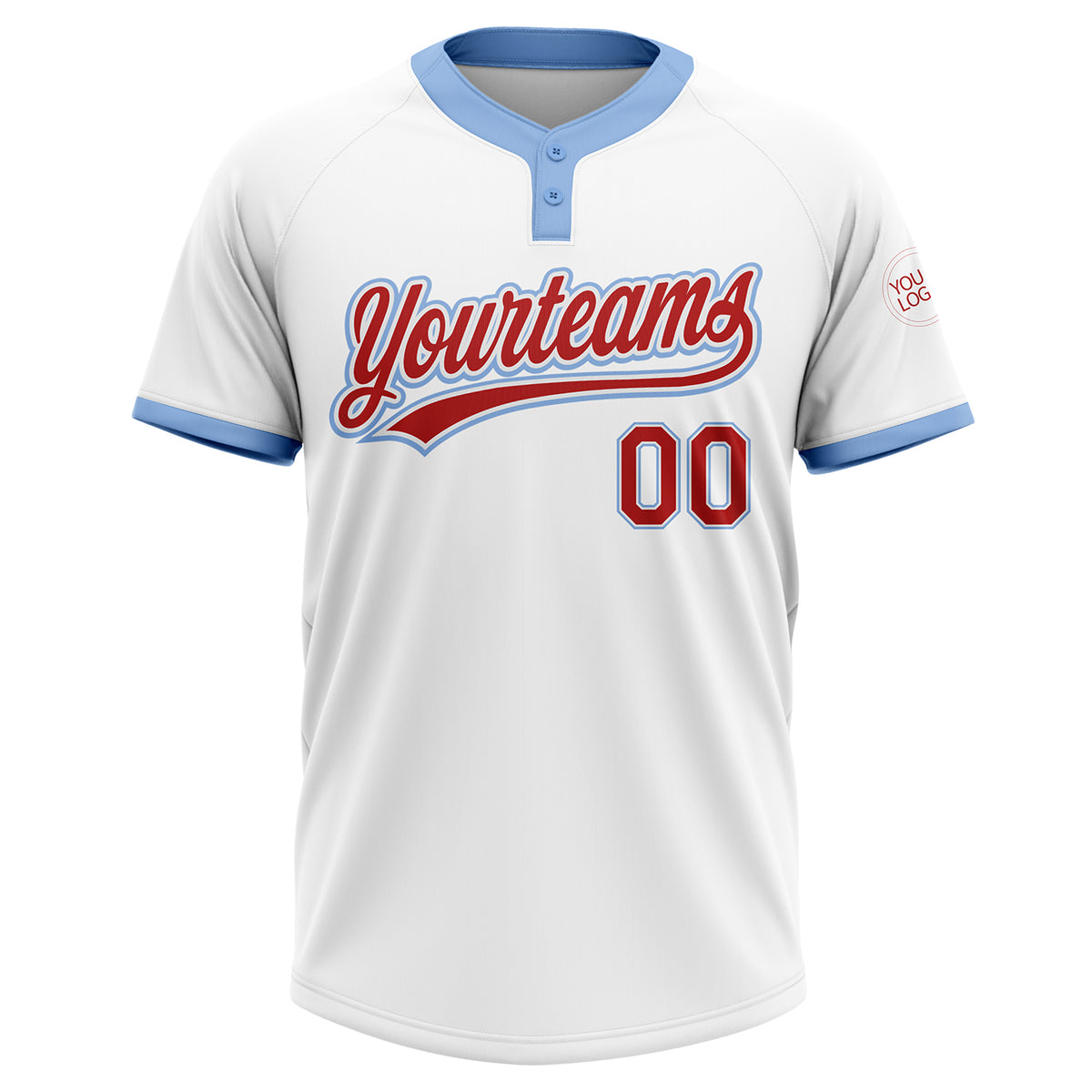 Custom Light Blue Navy-White Two-Button Unisex Softball Jersey