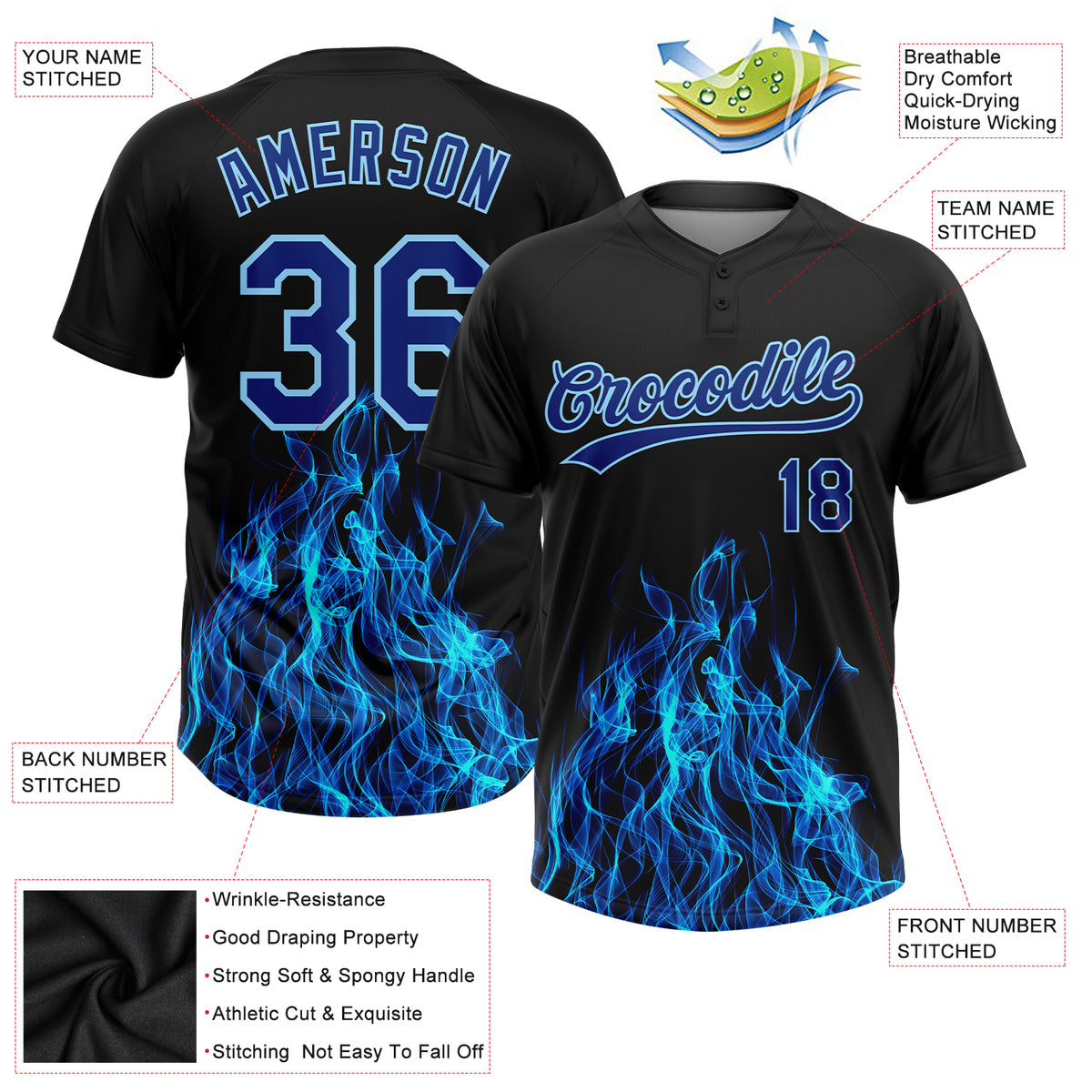 Cheap Custom Figure Black-White Flame Two-Button Softball Jersey