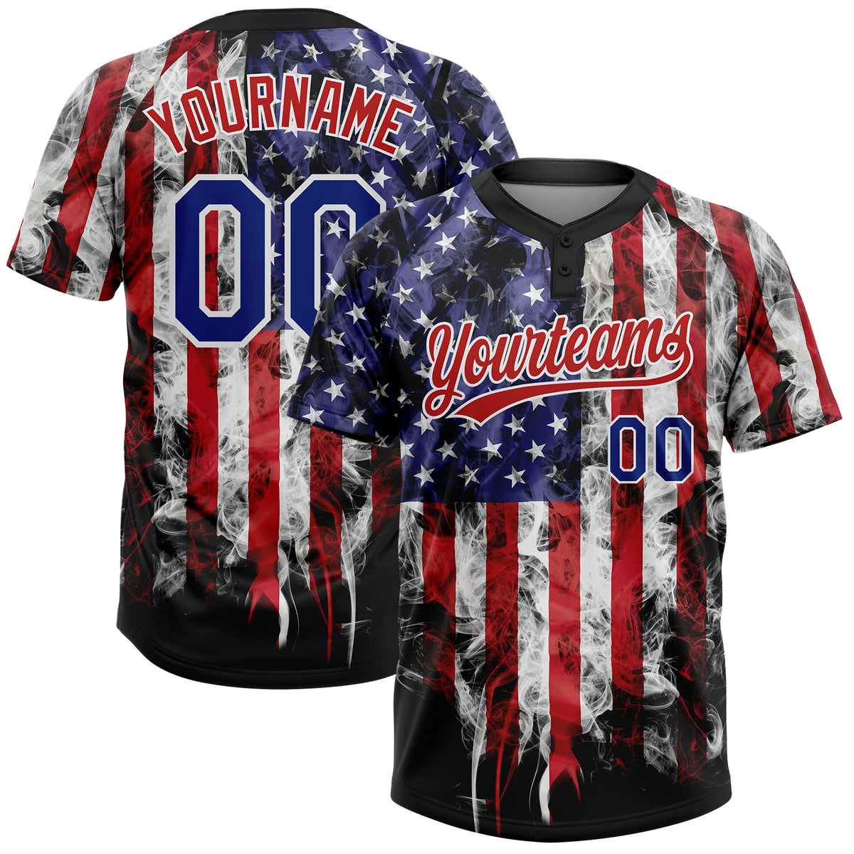 Custom Softball Jersey White Navy-Red 3D American Flag Fashion Two-Button Unisex Men's Size:XL