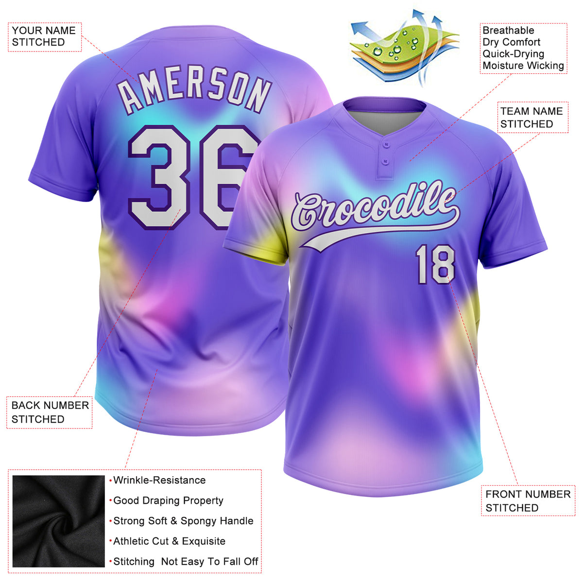 Cheap Custom Teal Purple-White Two-Button Unisex Softball Jersey