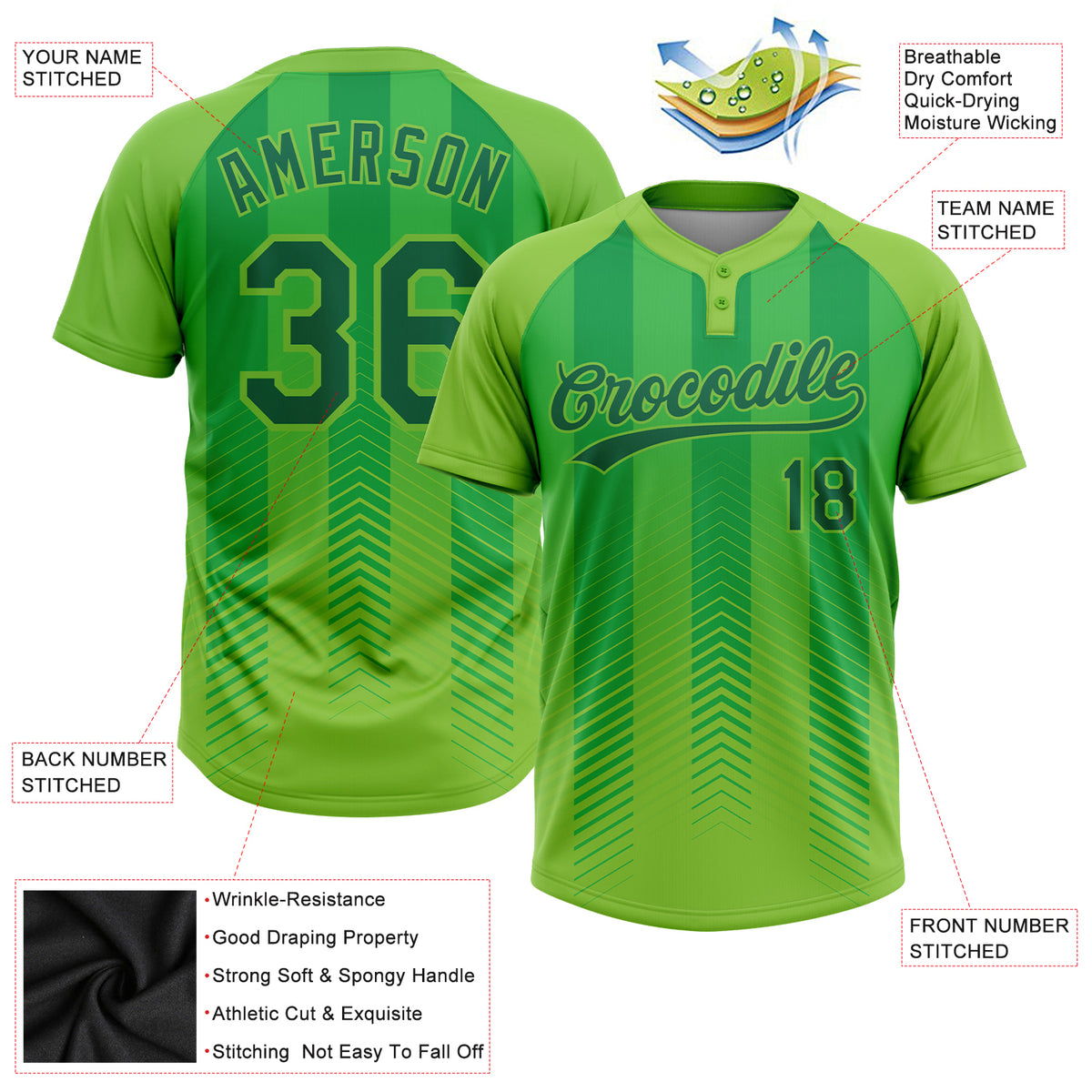 Custom Neon Green Black Two-Button Unisex Softball Jersey Women's Size:S