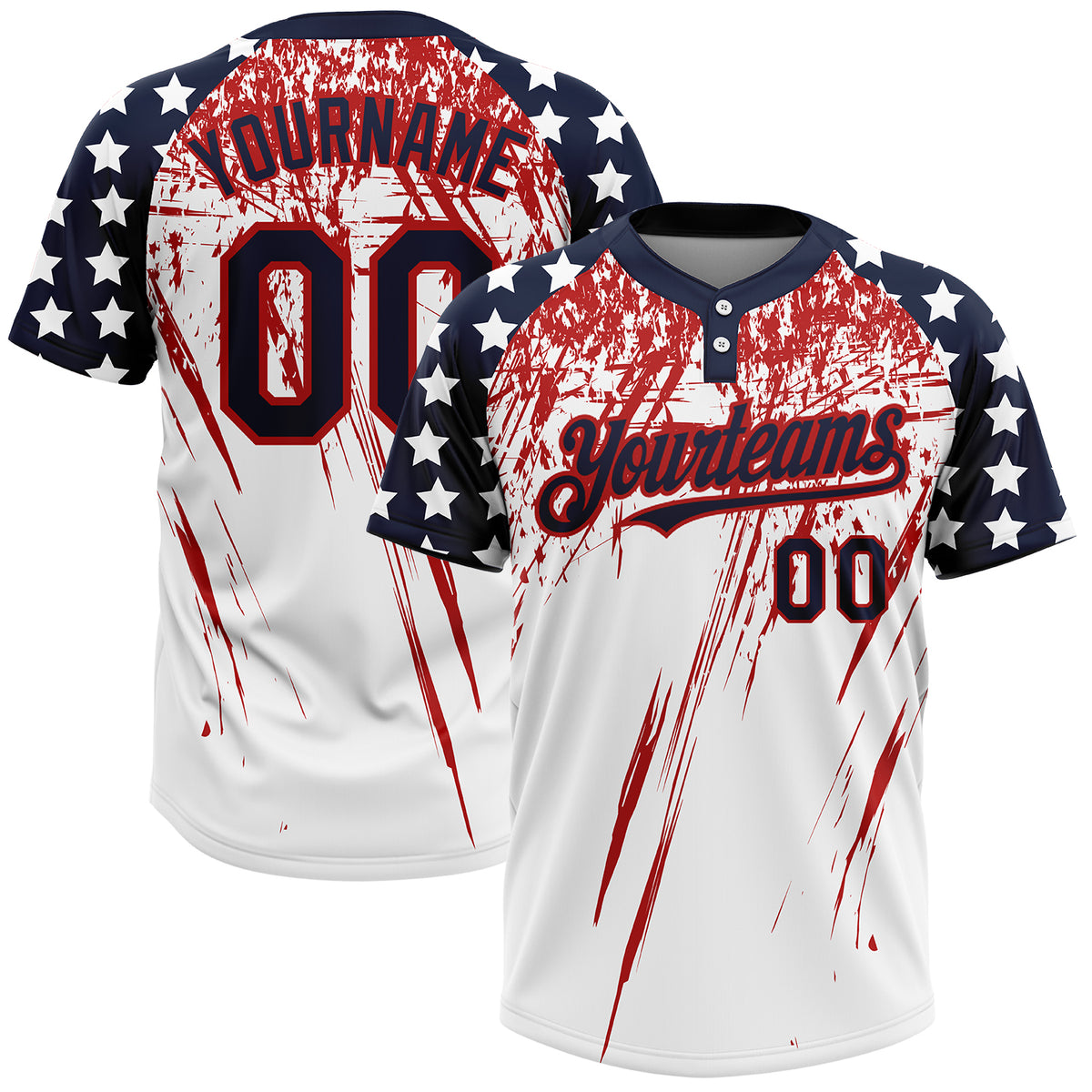 Blue Red White Patriotic Custom Two Button Baseball Jerseys