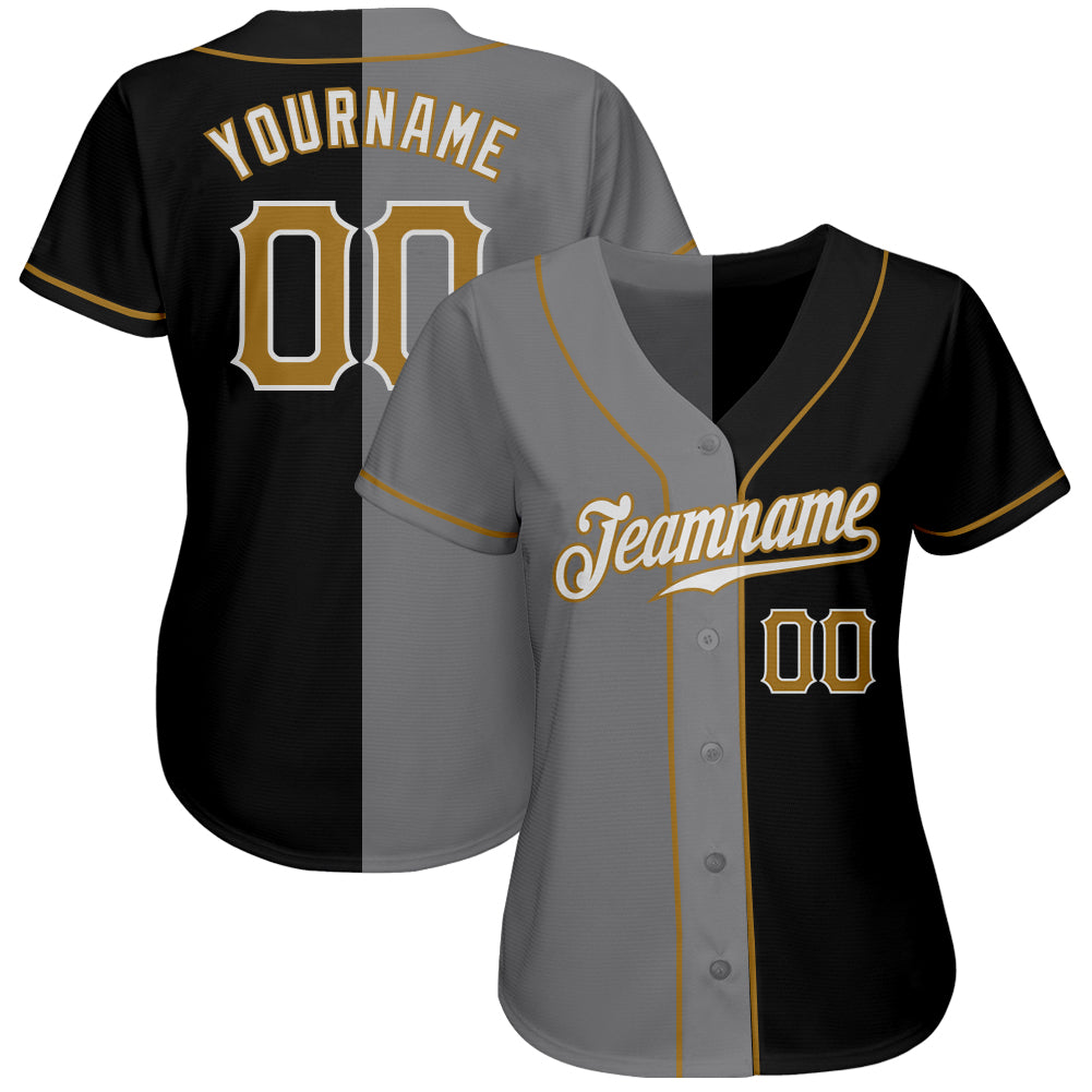 Custom White-Black Old Gold Authentic Split Fashion Baseball