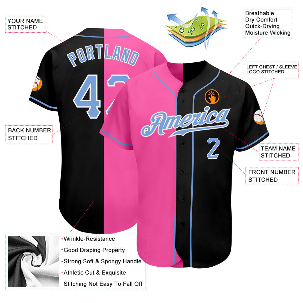 Custom Pink Royal-Light Blue Authentic Split Fashion Baseball Jersey  Discount