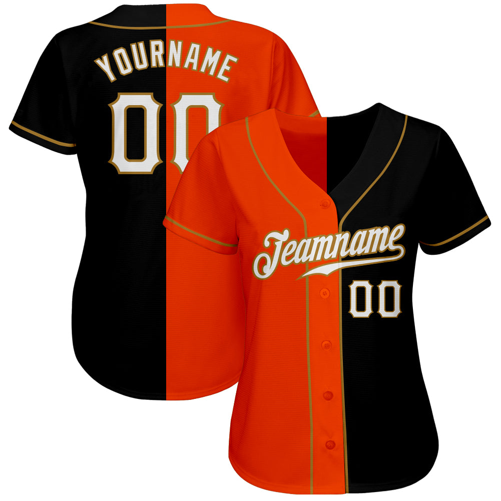 Custom Black Orange-White Authentic Split Fashion Baseball Jersey