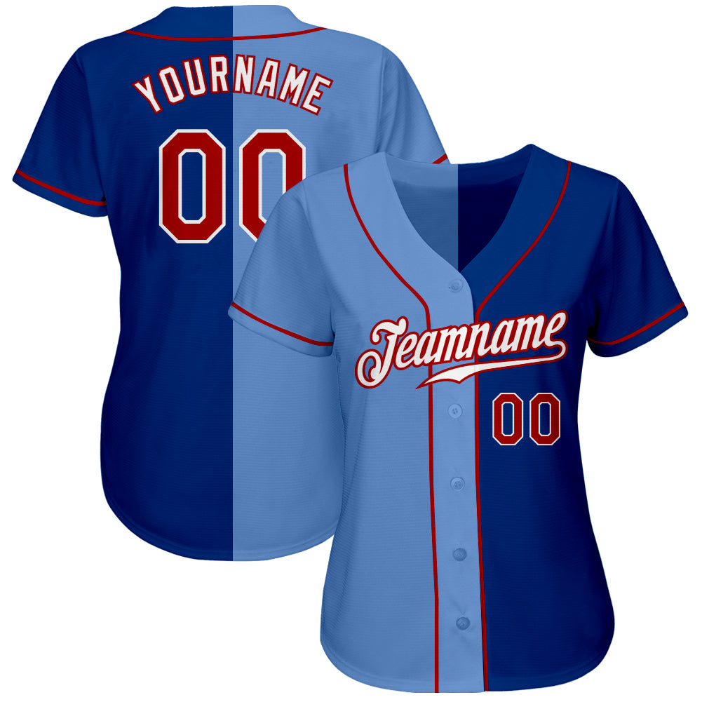 Custom Royal Red-Light Blue Authentic Split Fashion Baseball Jersey