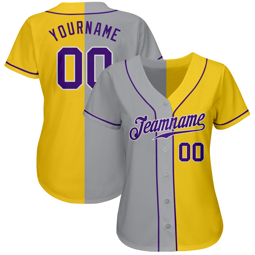 Custom Purple Gray White Split Fashion Baseball Jerseys for Men & Women JN10152, S / No Piping