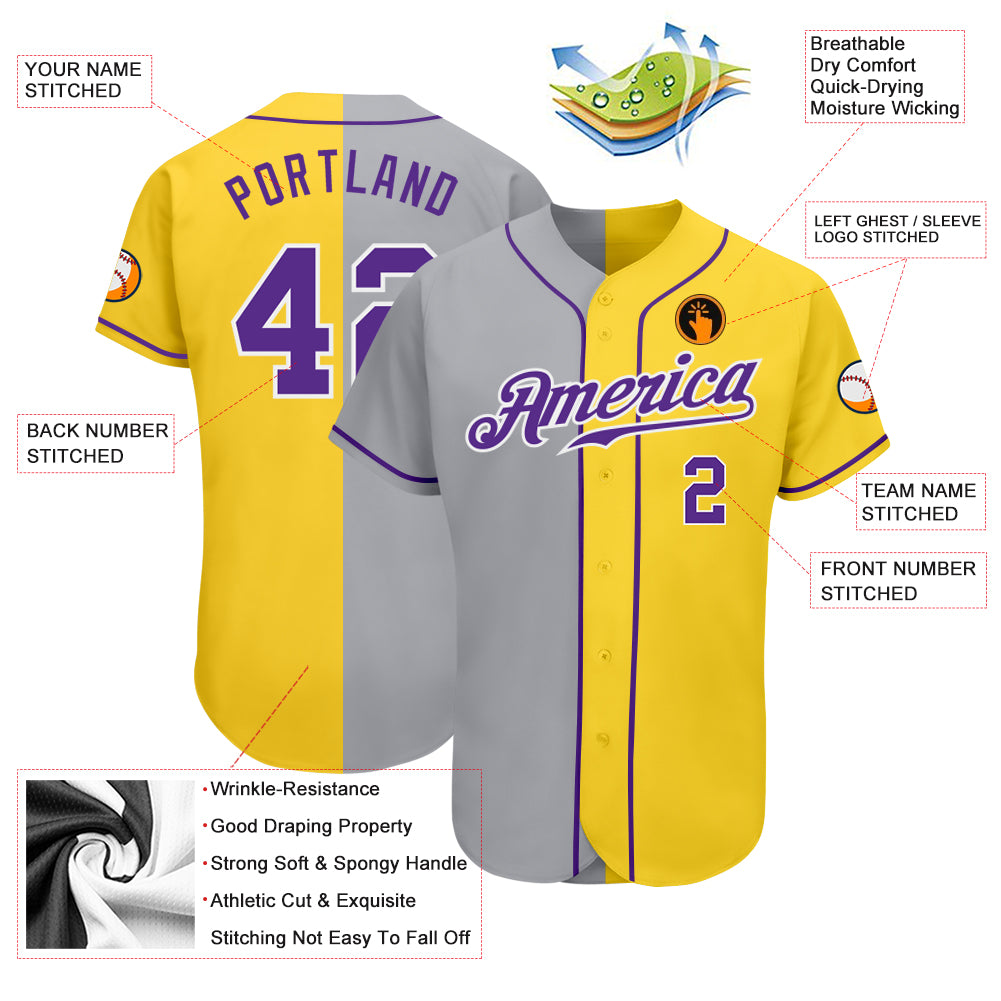 Custom Purple Gray White Split Fashion Baseball Jerseys for Men & Women JN10152, S / No Piping