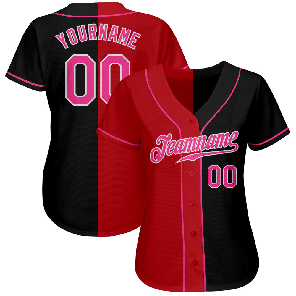 Cheap Custom White Black-Pink Authentic Split Fashion Baseball