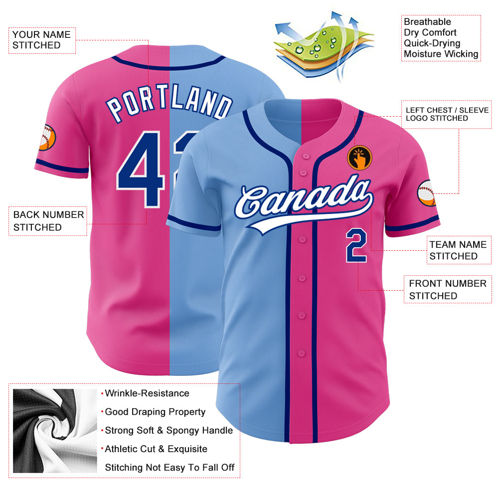 Custom Softball Jersey Pink Light Blue-White Authentic Split Fashion