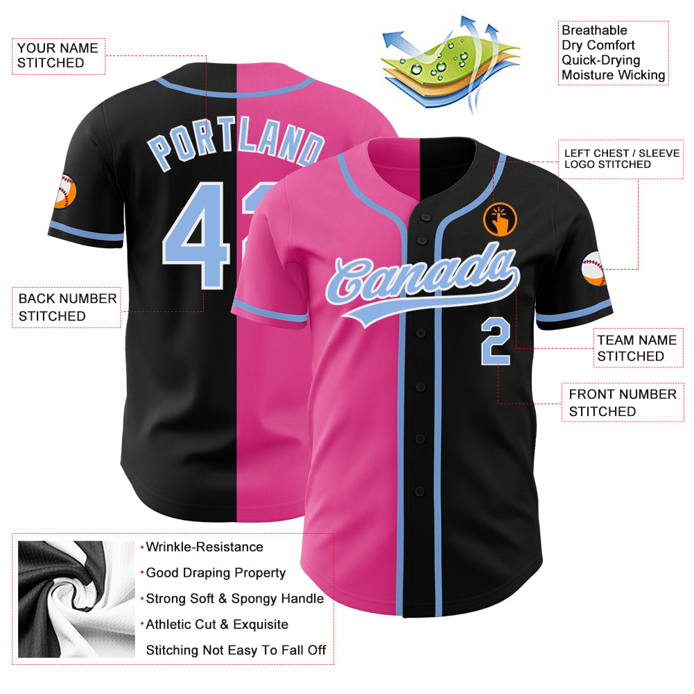 Custom Black Light Blue-Pink Authentic Split Fashion Baseball Jersey  Discount