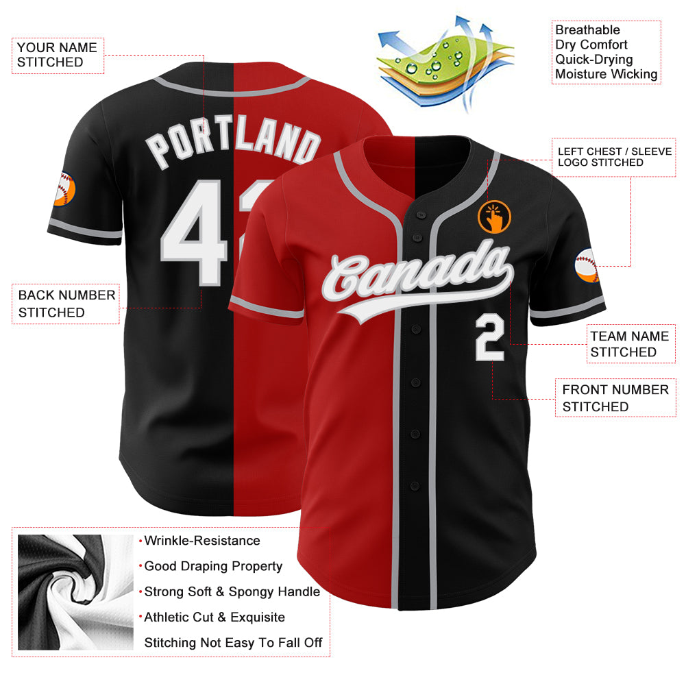 Custom Black Red-Gray Authentic Split Fashion Baseball Jersey Fast