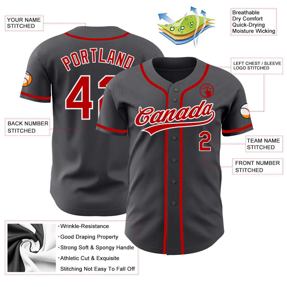 Custom Gray Red-White Authentic Baseball Jersey