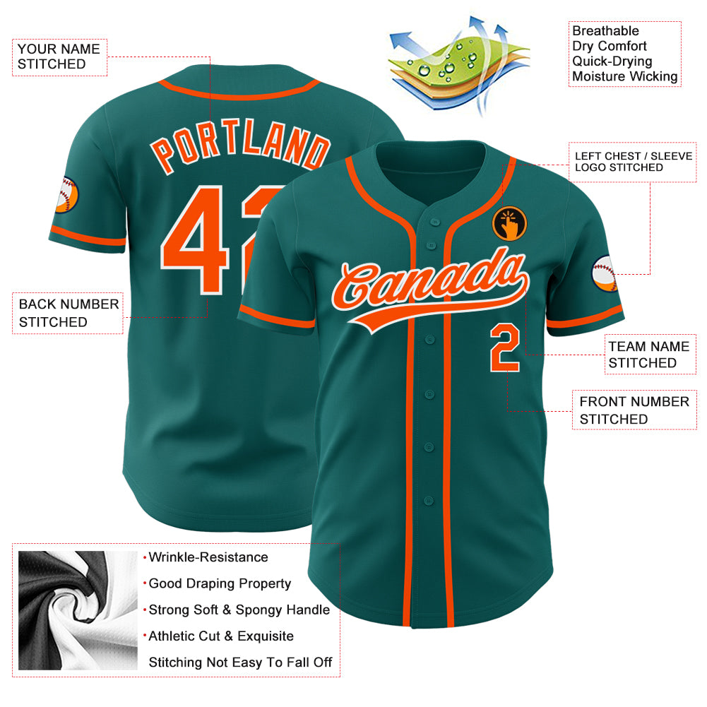 Custom Baseball Jersey Teal Orange-White Authentic Men's Size:L