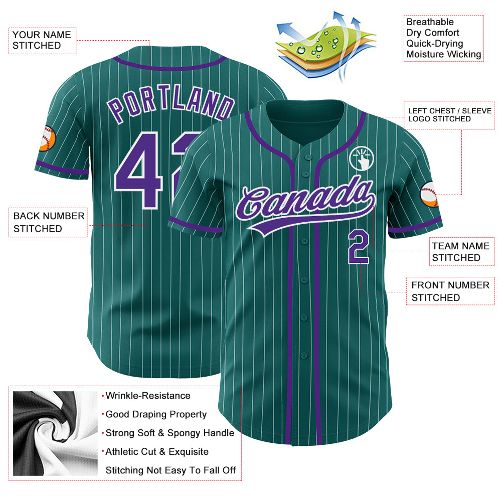 Cheap Custom Teal White Pinstripe Purple Authentic Baseball Jersey