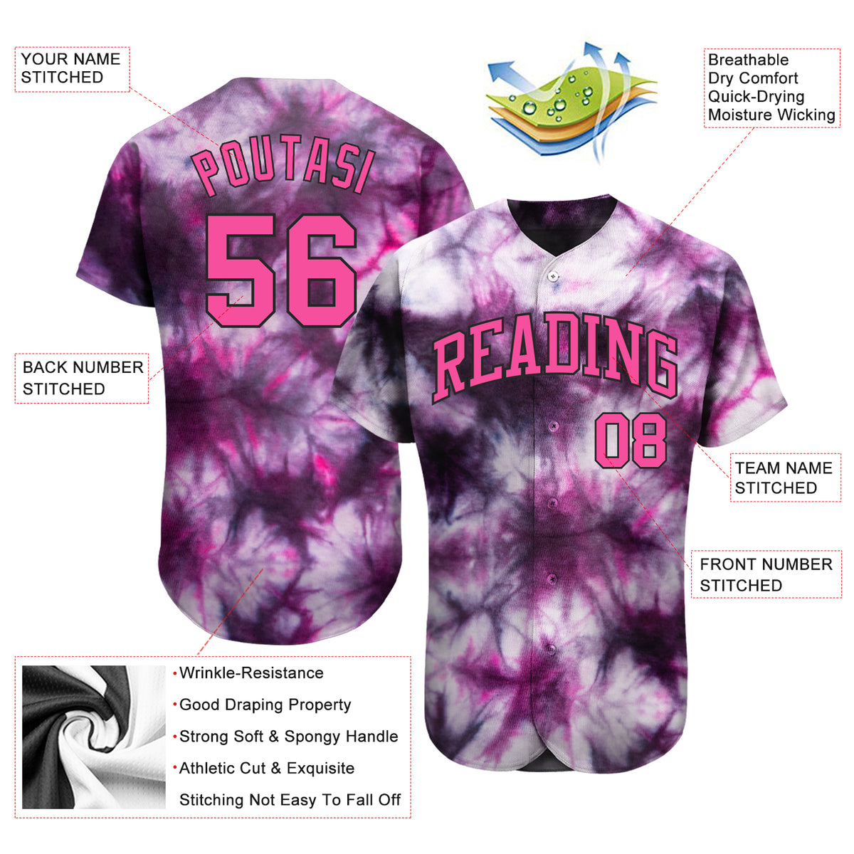 Custom Tie Dye Aqua-Black 3D Authentic Baseball Jersey Discount