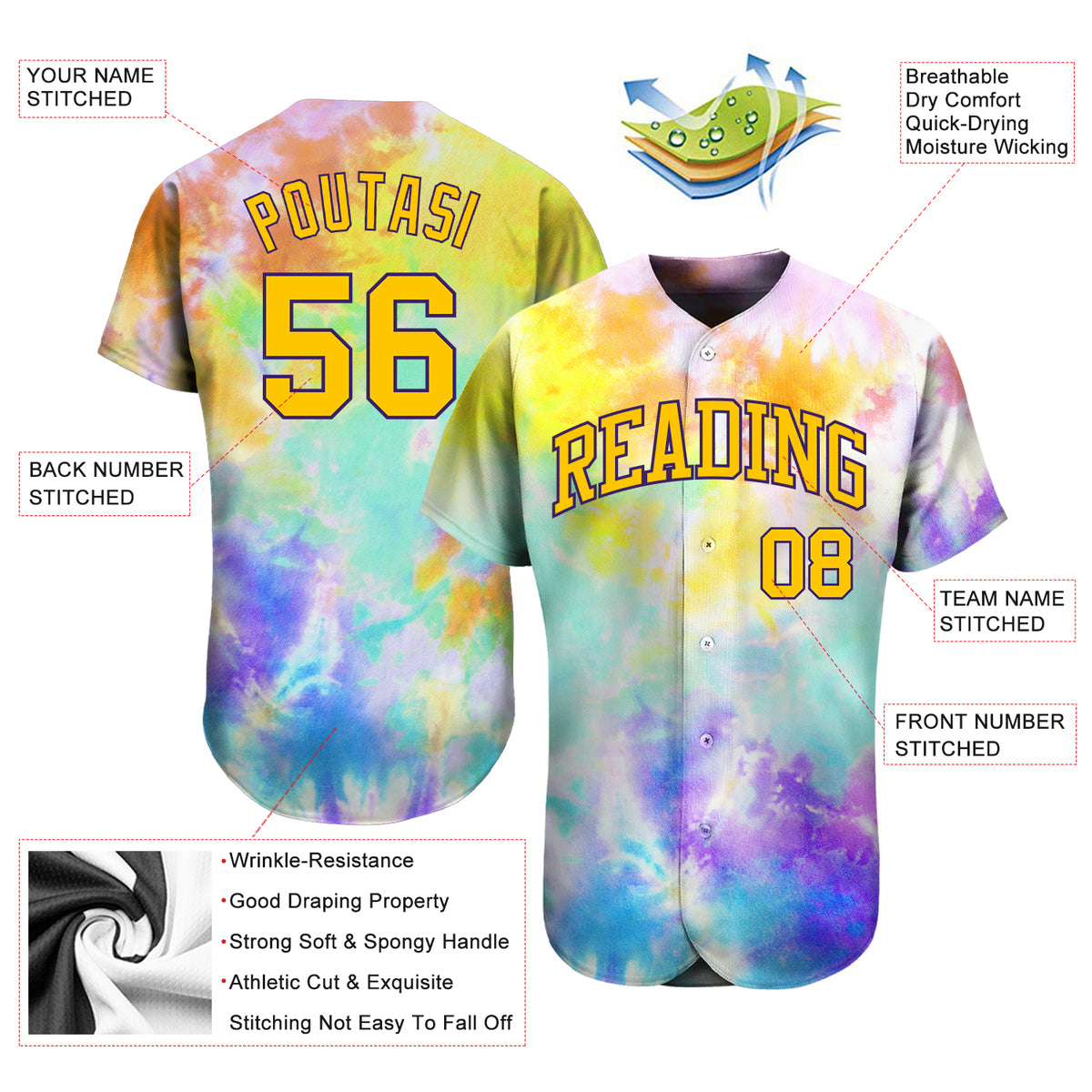 Cheap Custom Tie Dye Red-Gold 3D Authentic Baseball Jersey Free Shipping –  CustomJerseysPro