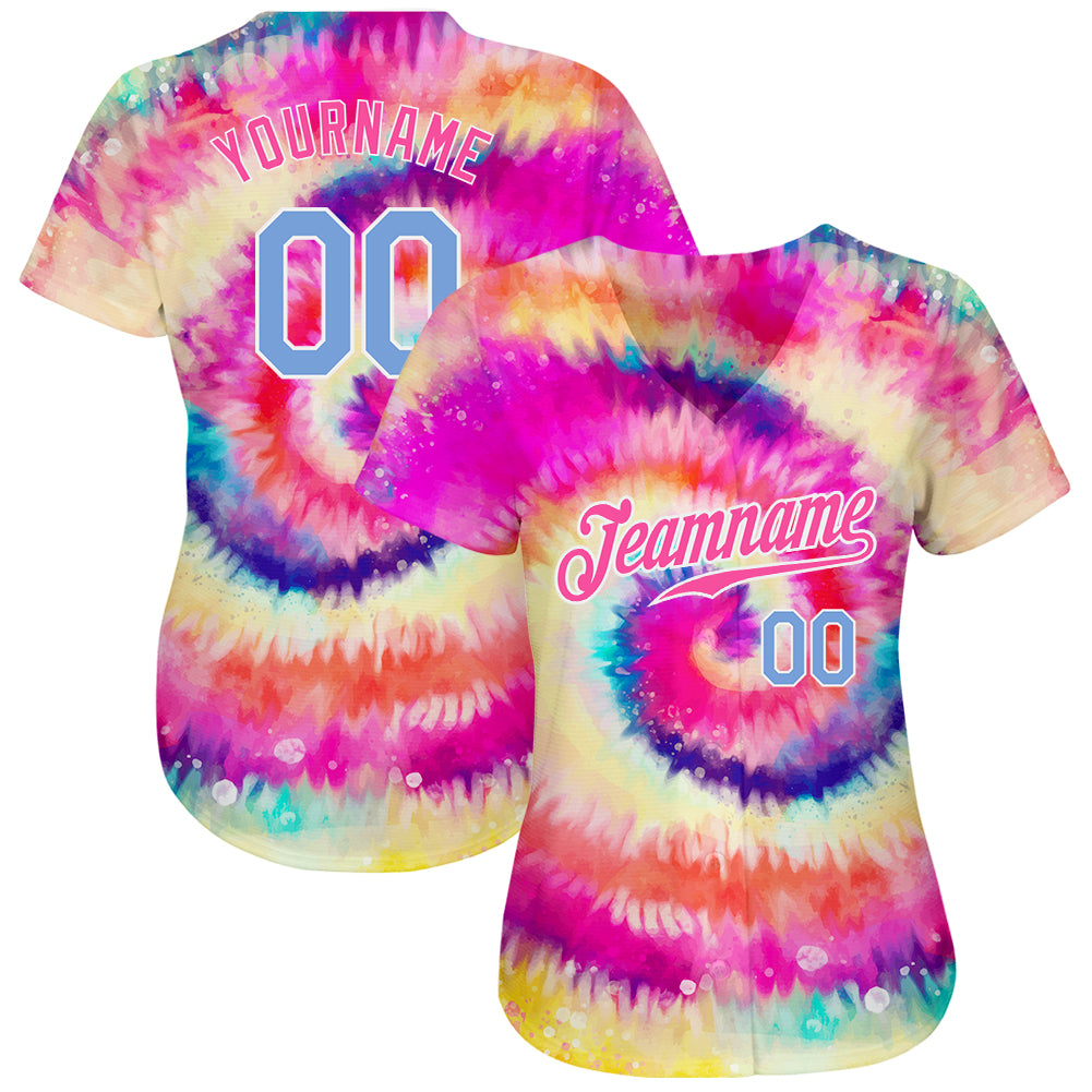 Custom Rainbow Tie Dye Light Blue-White 3D Authentic Baseball Jersey  Discount